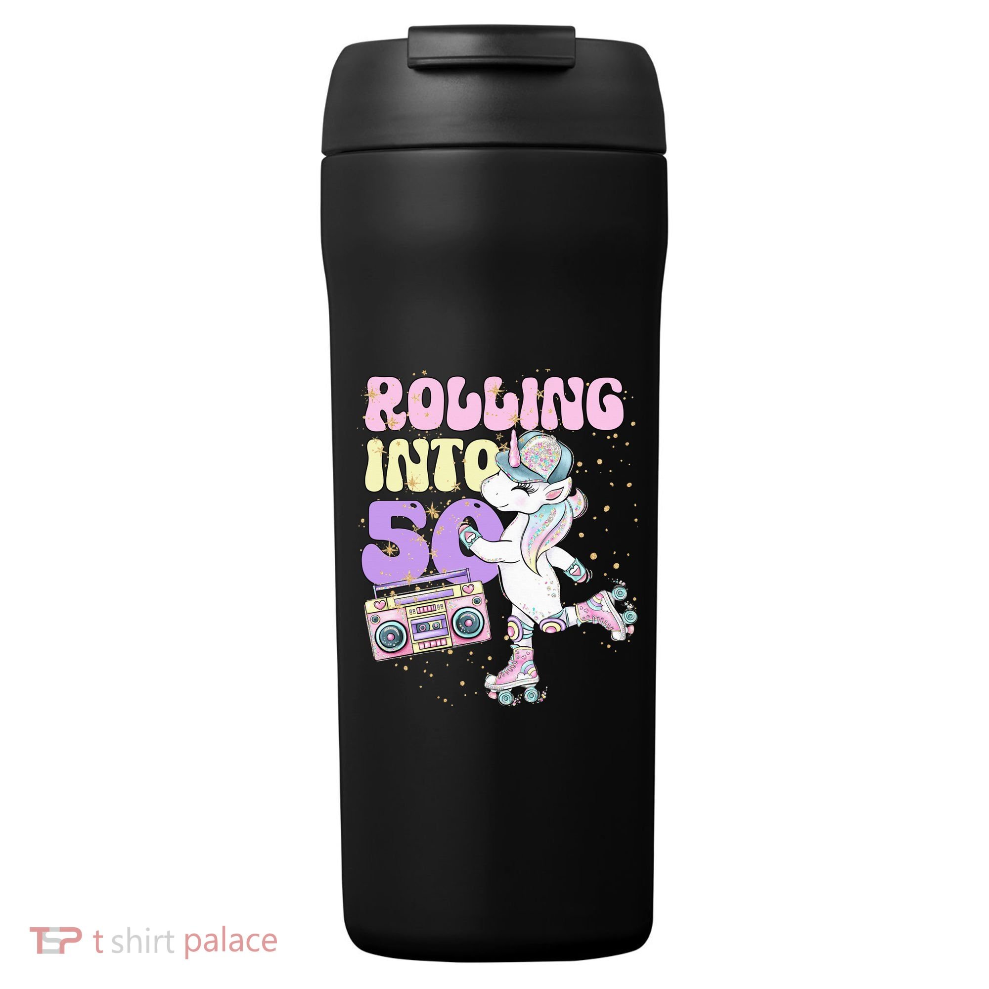 50th Birthday Roller Skate Party Unicorn Retro 90s Skating 24oz Duet Stainless Steel Tumbler