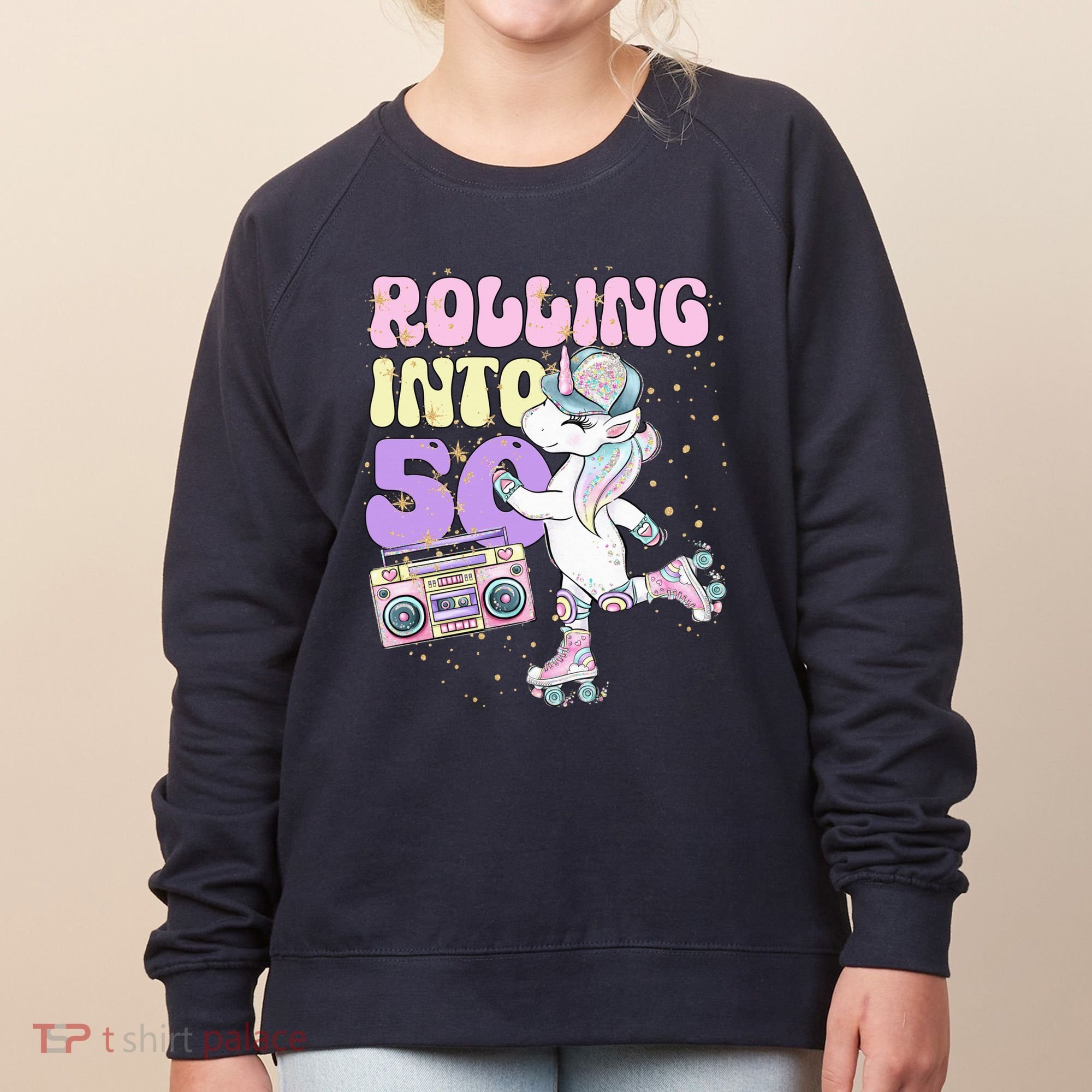 50th Birthday Roller Skate Party Unicorn Retro 90s Skating Women's Sweatshirt