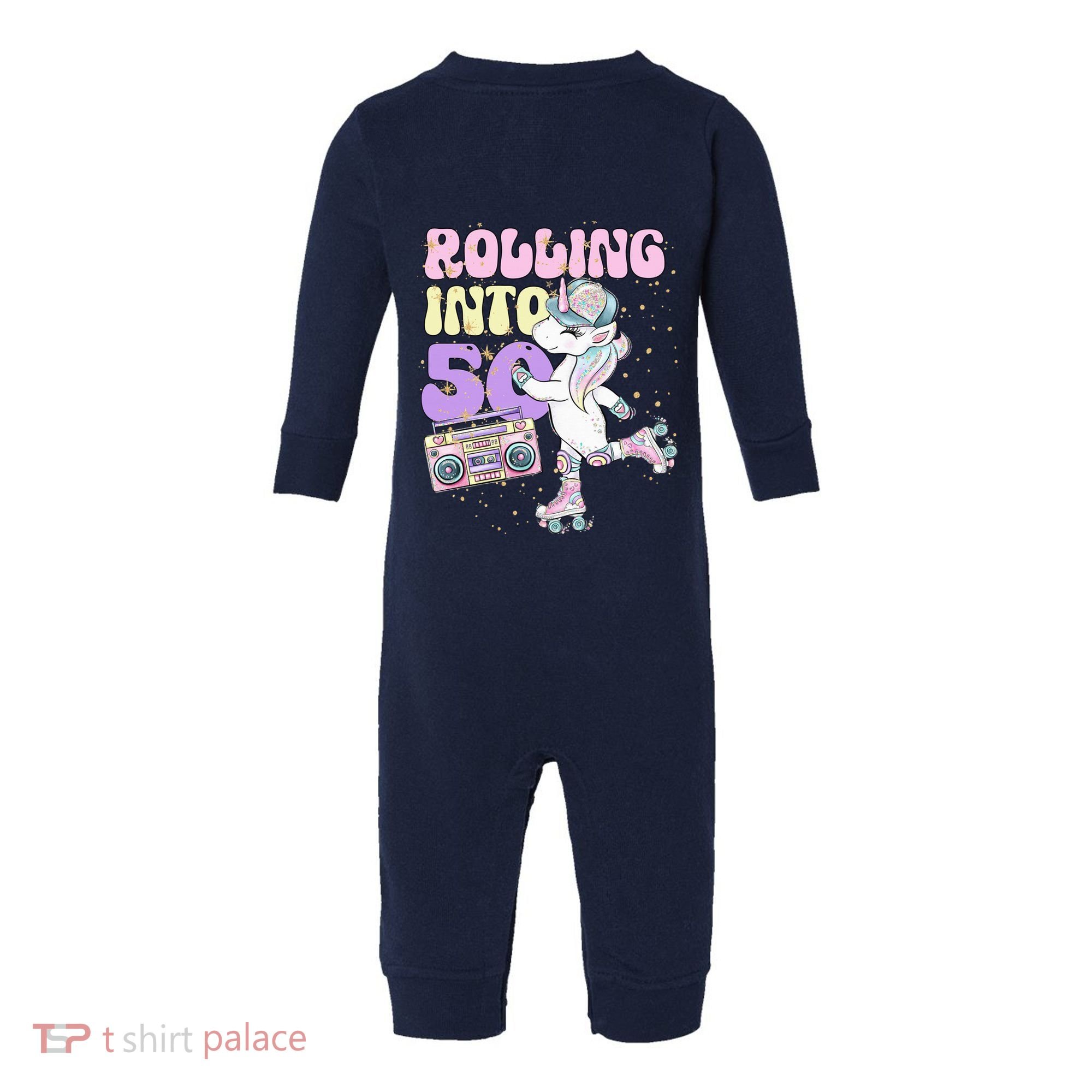 50th Birthday Roller Skate Party Unicorn Retro 90s Skating Infant Fleece One Piece