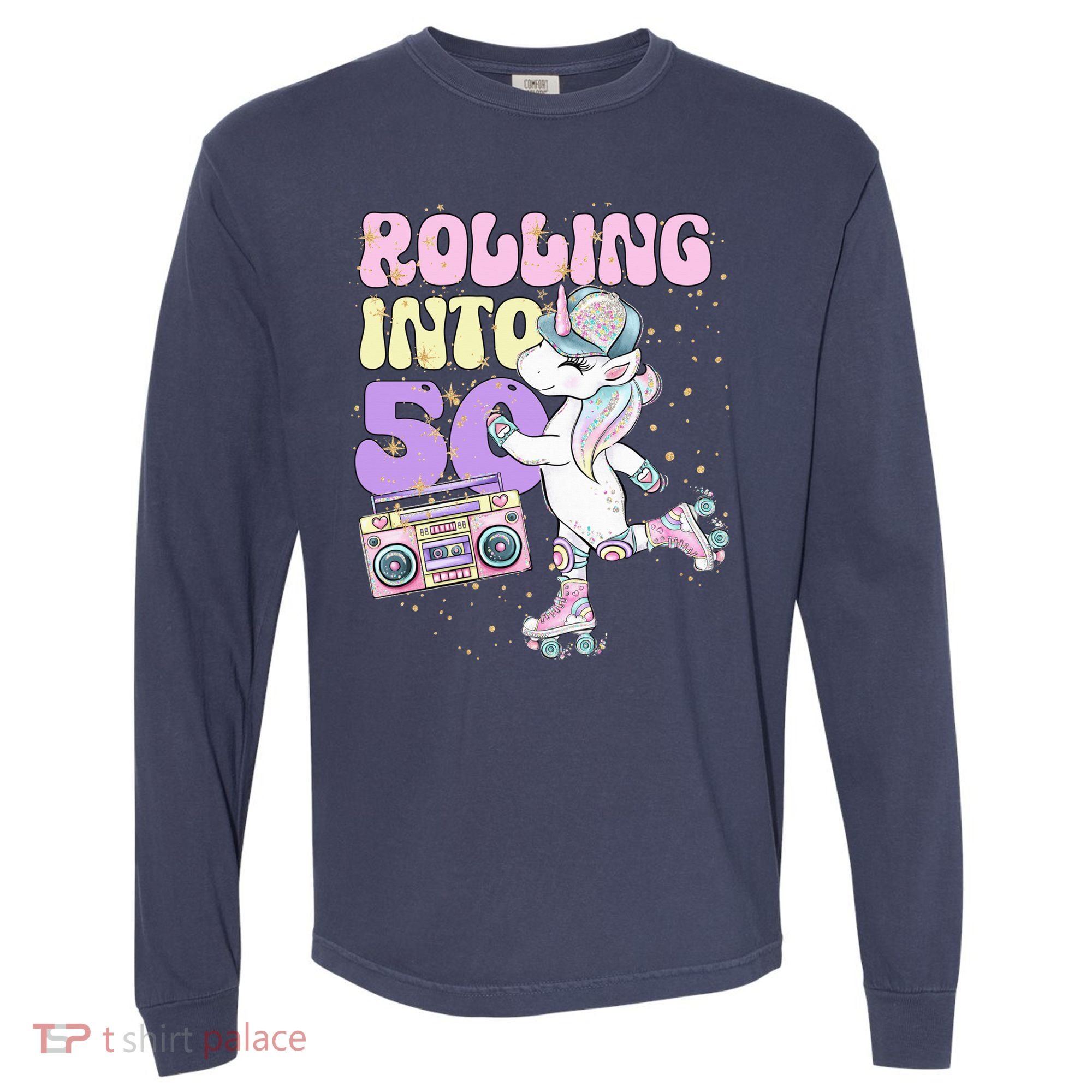 50th Birthday Roller Skate Party Unicorn Retro 90s Skating Comfort Colors Heavyweight Long Sleeve T-Shirt