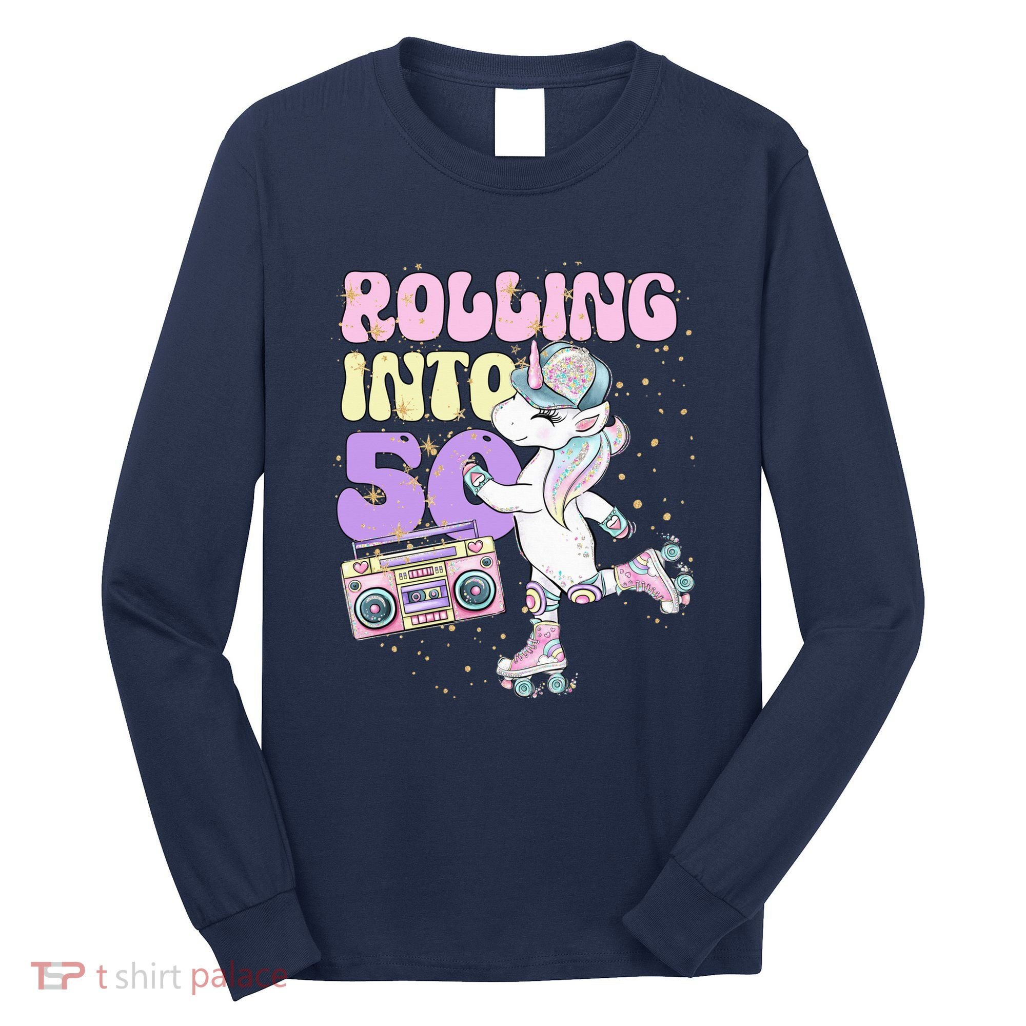50th Birthday Roller Skate Party Unicorn Retro 90s Skating Long Sleeve Shirt