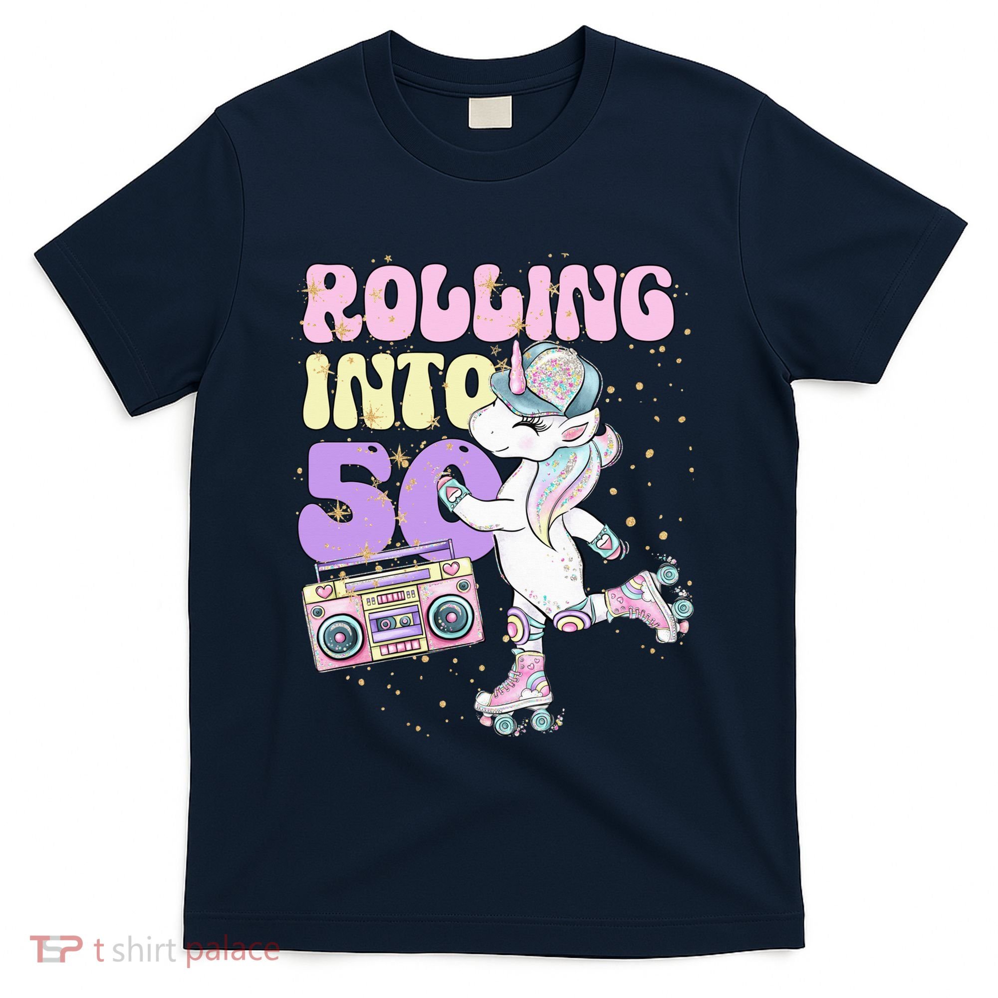 50th Birthday Roller Skate Party Unicorn Retro 90s Skating T-Shirt