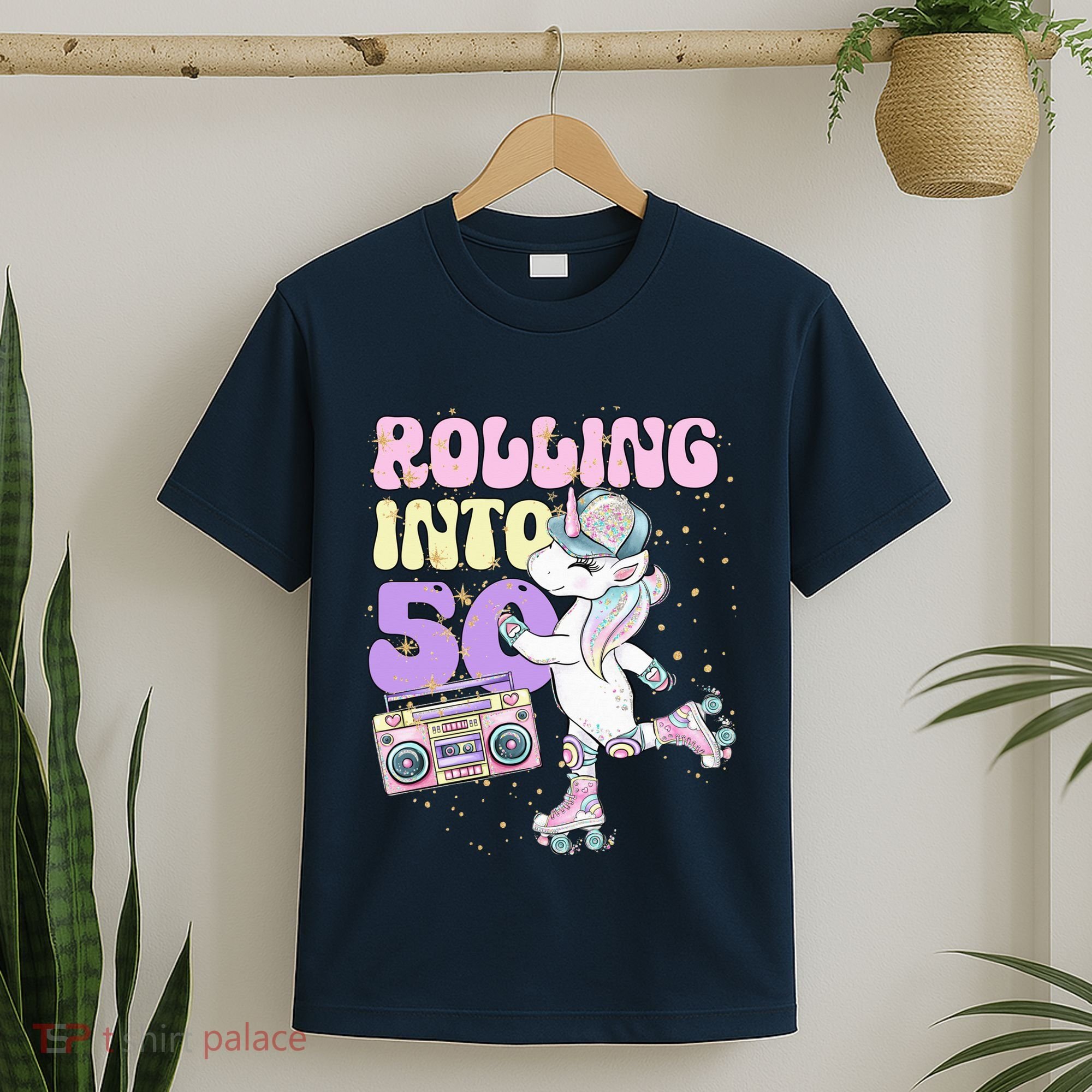 50th Birthday Roller Skate Party Unicorn Retro 90s Skating T-Shirt