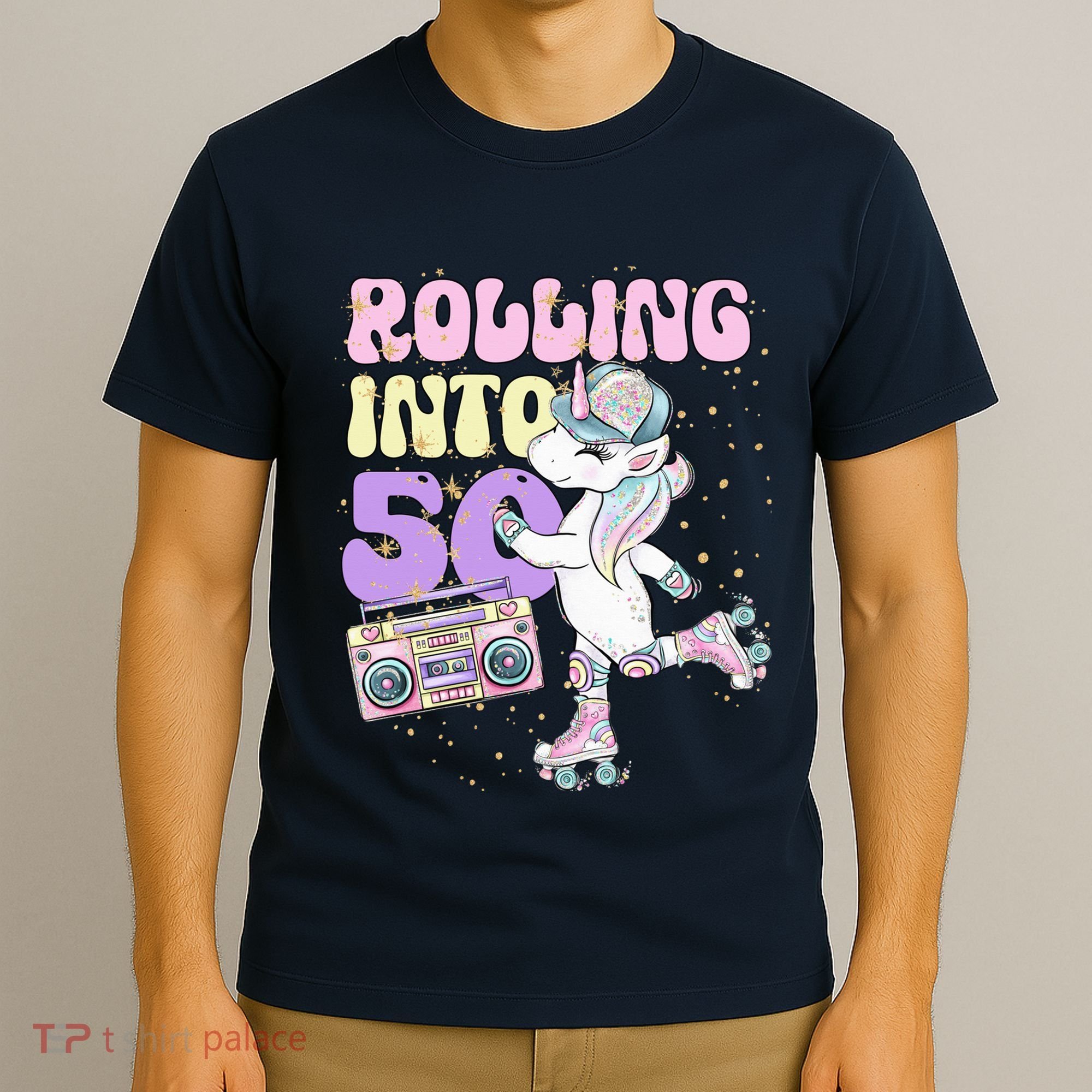 50th Birthday Roller Skate Party Unicorn Retro 90s Skating T-Shirt