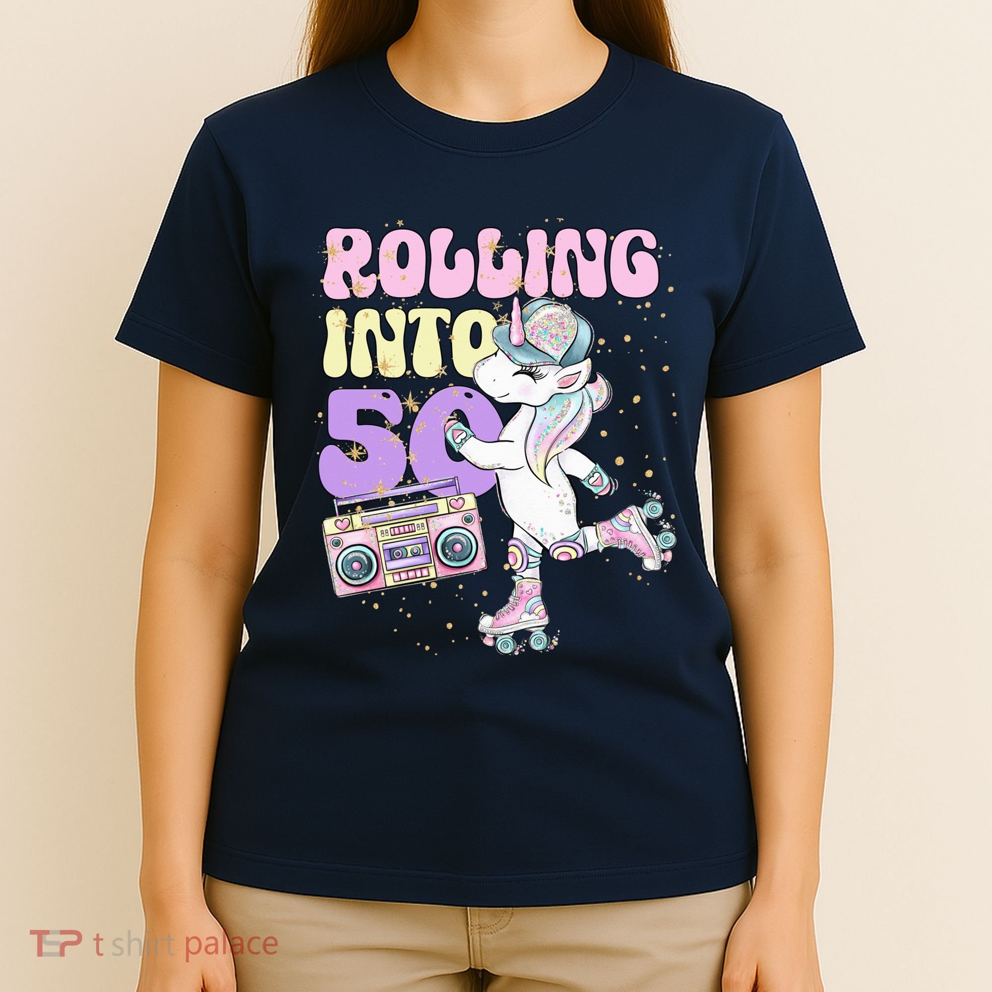 50th Birthday Roller Skate Party Unicorn Retro 90s Skating T-Shirt