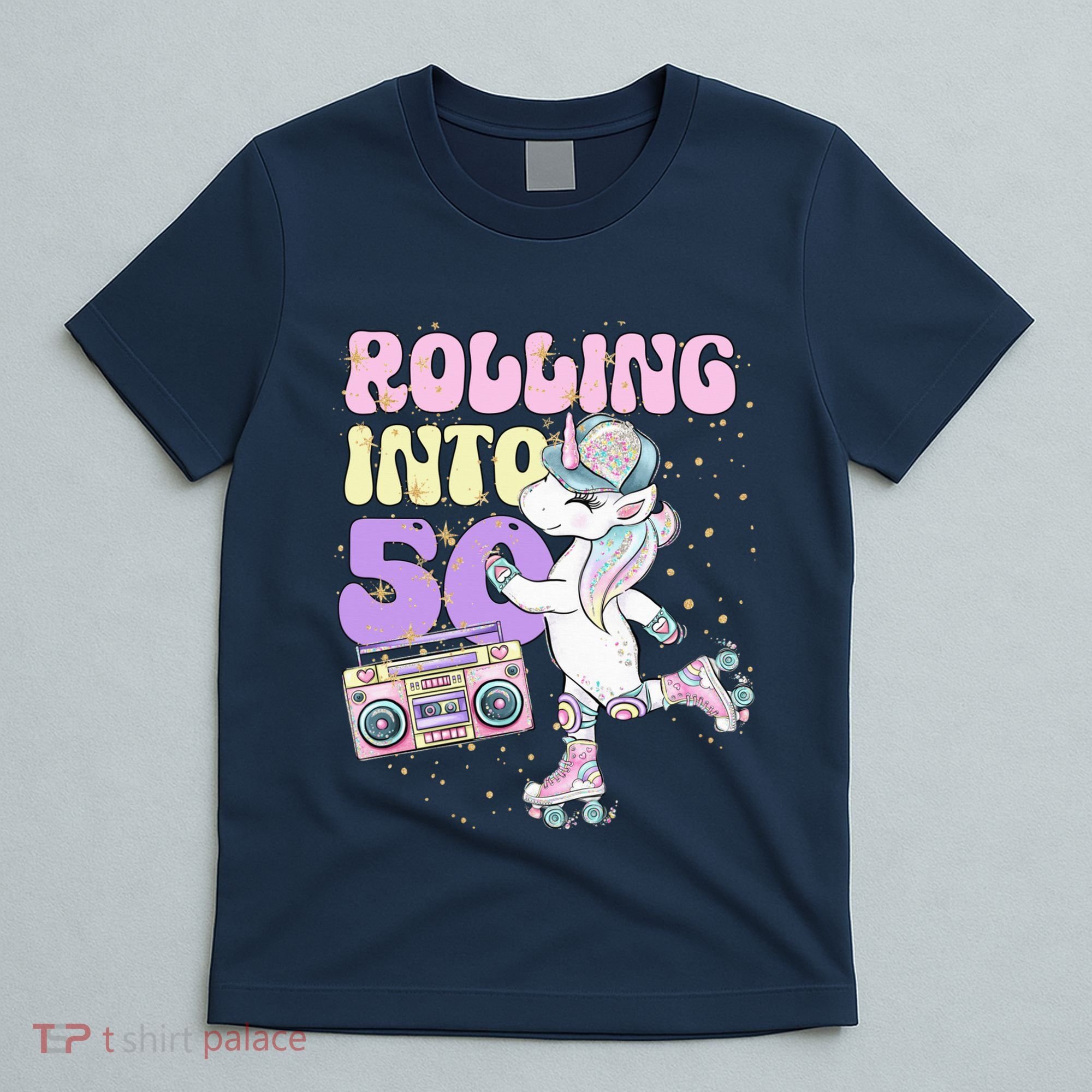 50th Birthday Roller Skate Party Unicorn Retro 90s Skating T-Shirt