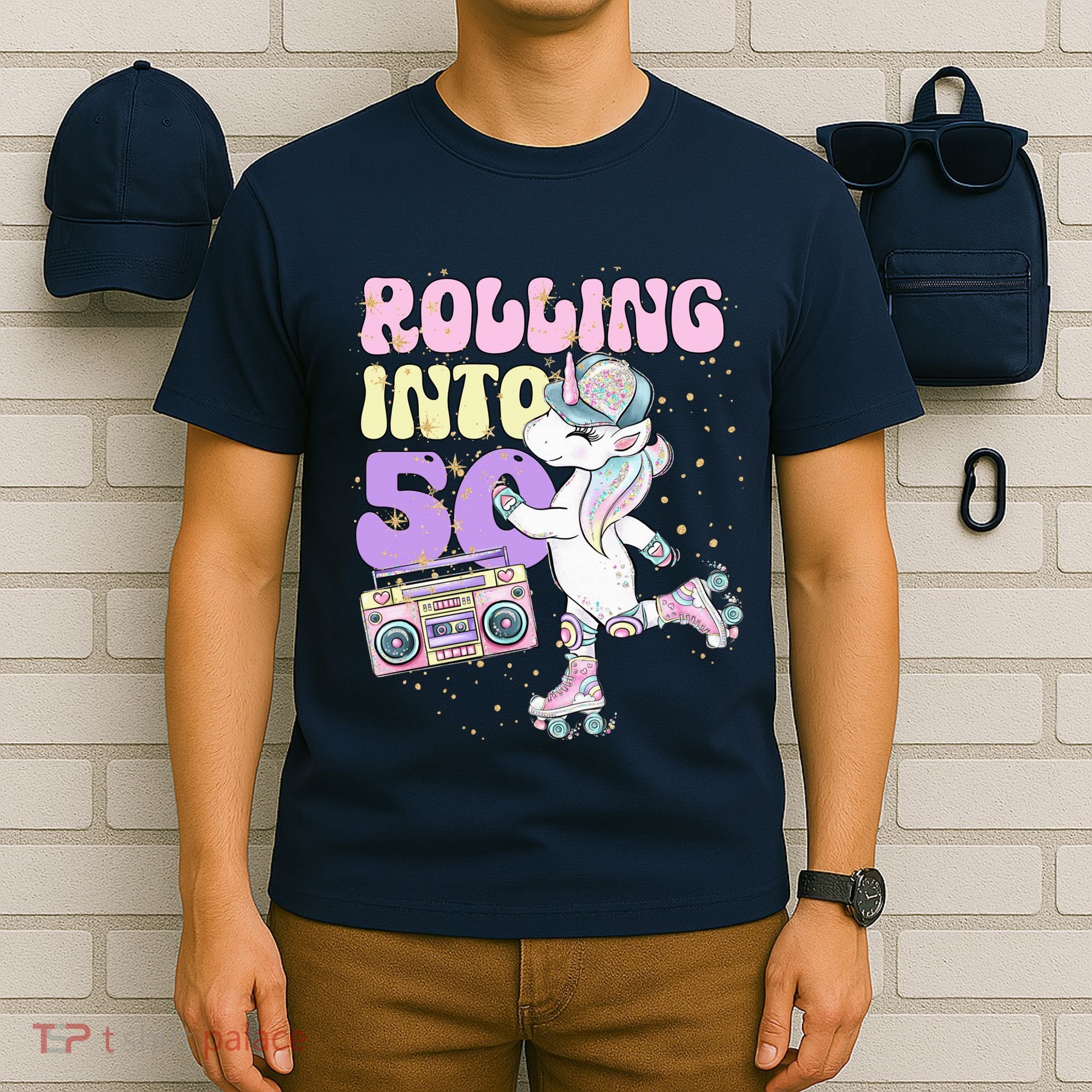 50th Birthday Roller Skate Party Unicorn Retro 90s Skating T-Shirt
