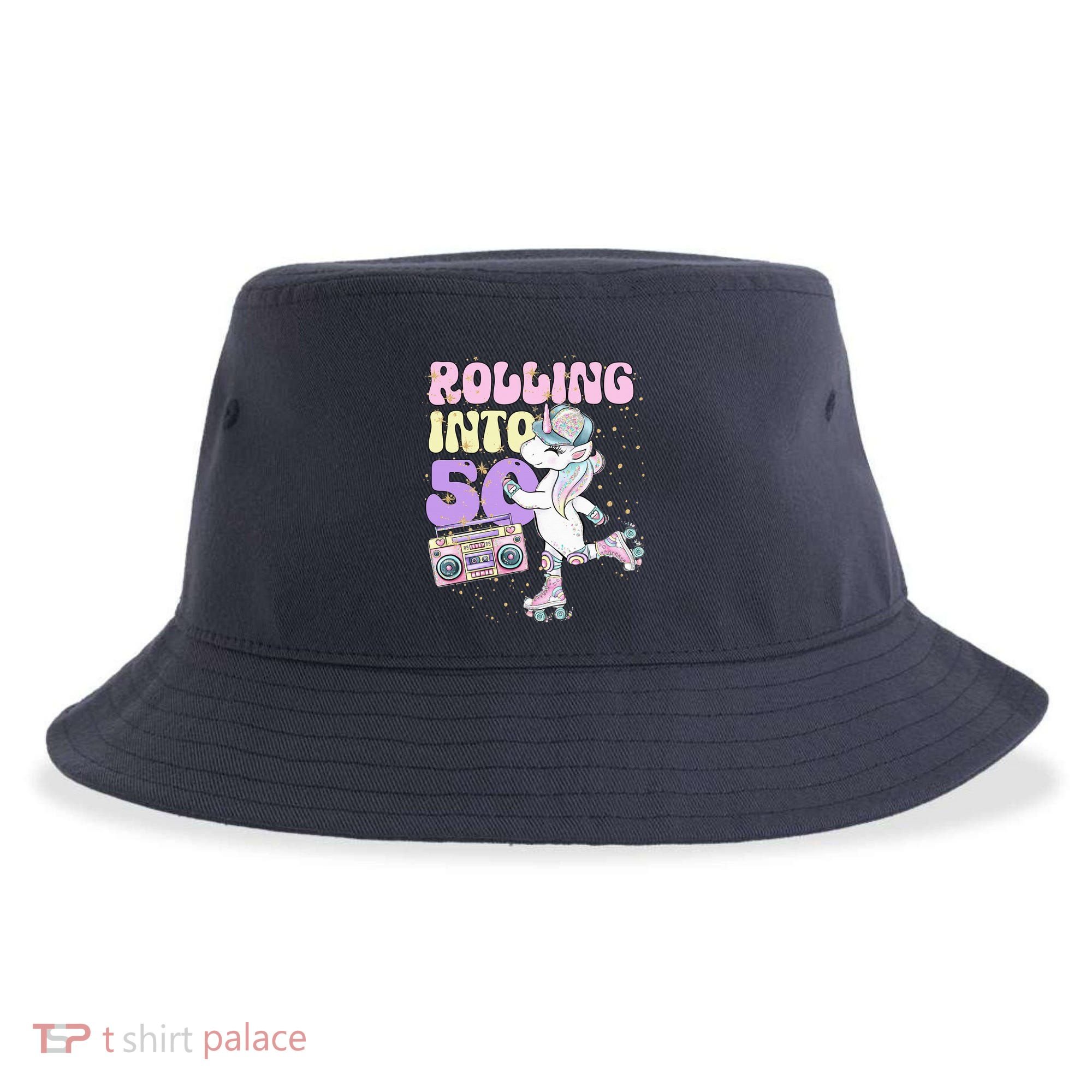 50th Birthday Roller Skate Party Unicorn Retro 90s Skating Sustainable Bucket Hat