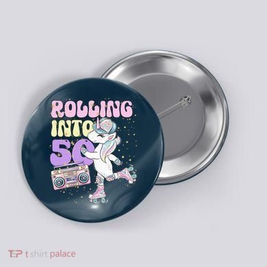 50th Birthday Roller Skate Party Unicorn Retro 90s Skating Button