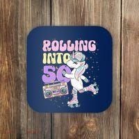 50th Birthday Roller Skate Party Unicorn Retro 90s Skating Coaster thumb 0