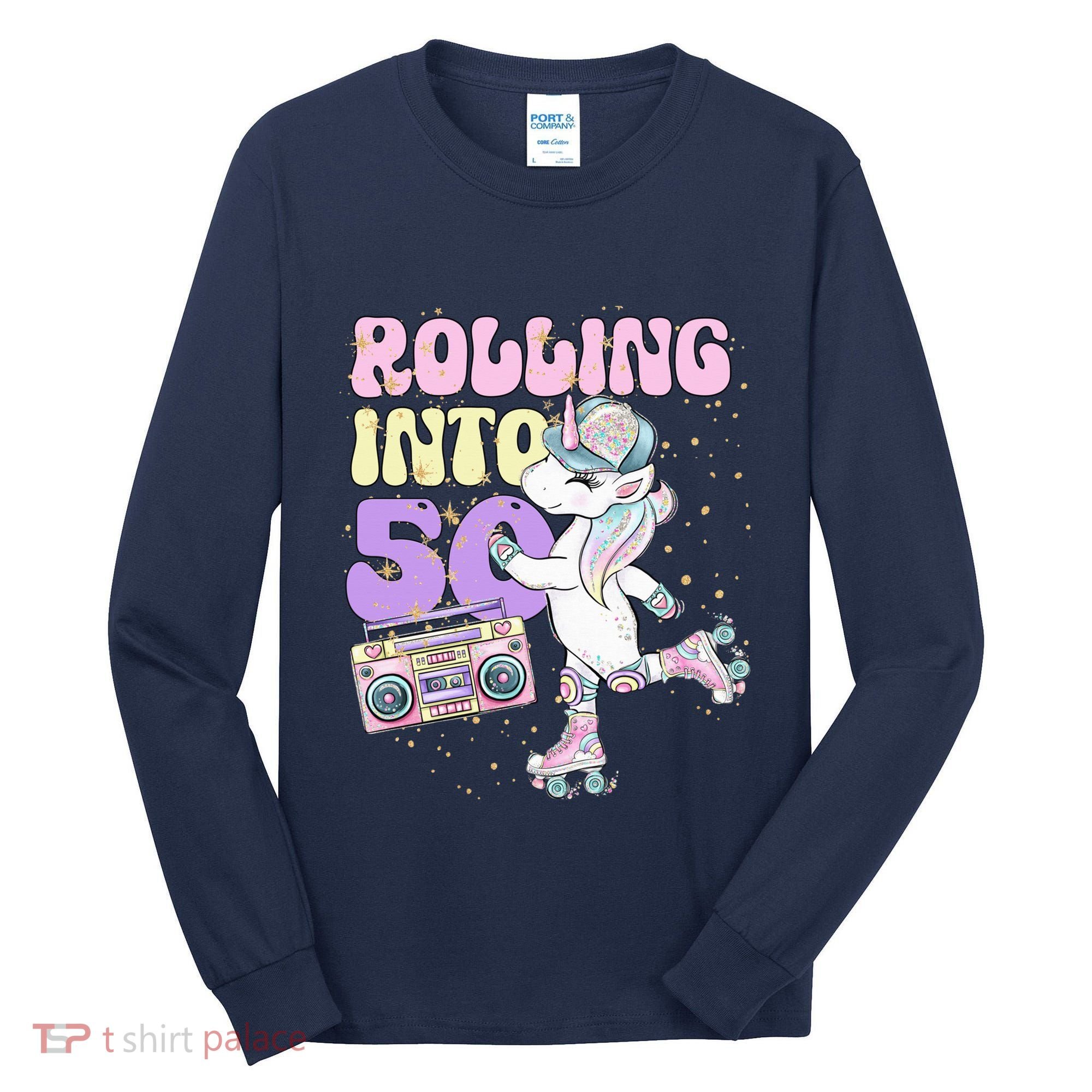 50th Birthday Roller Skate Party Unicorn Retro 90s Skating Tall Long Sleeve Shirt