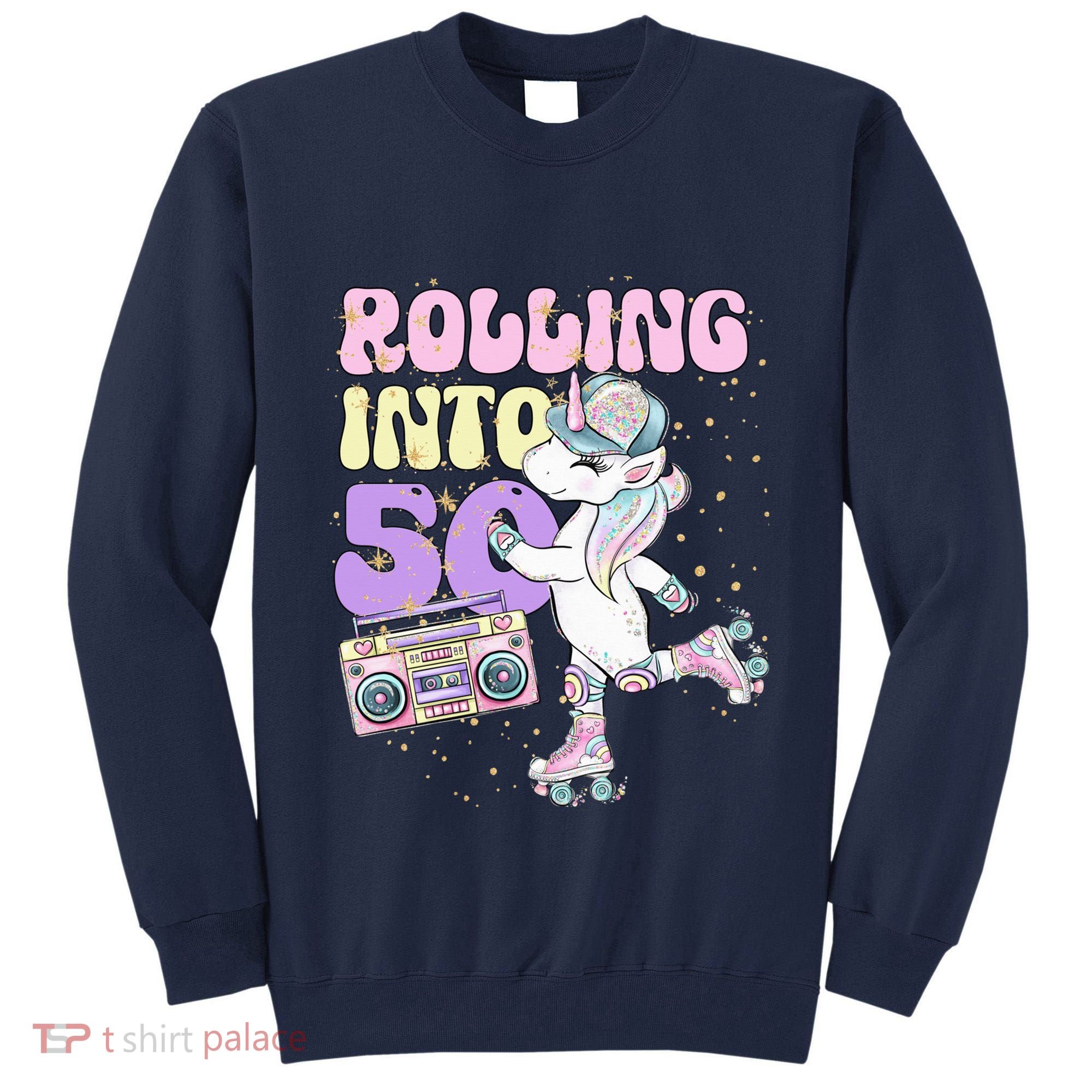 50th Birthday Roller Skate Party Unicorn Retro 90s Skating Tall Sweatshirt