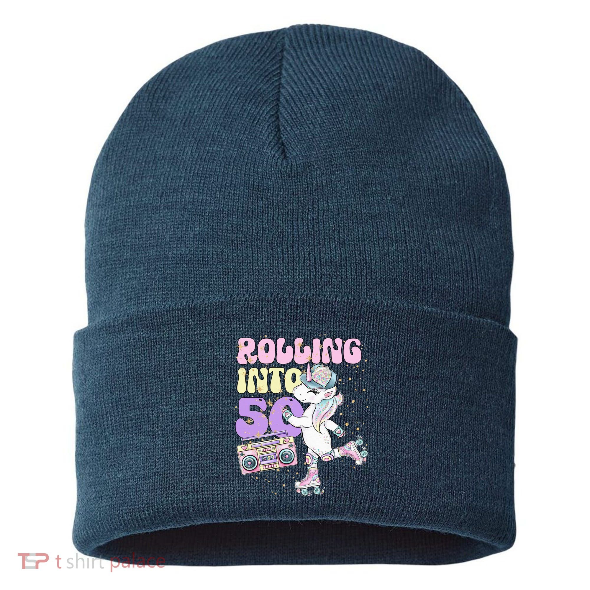 50th Birthday Roller Skate Party Unicorn Retro 90s Skating Sustainable Knit Beanie