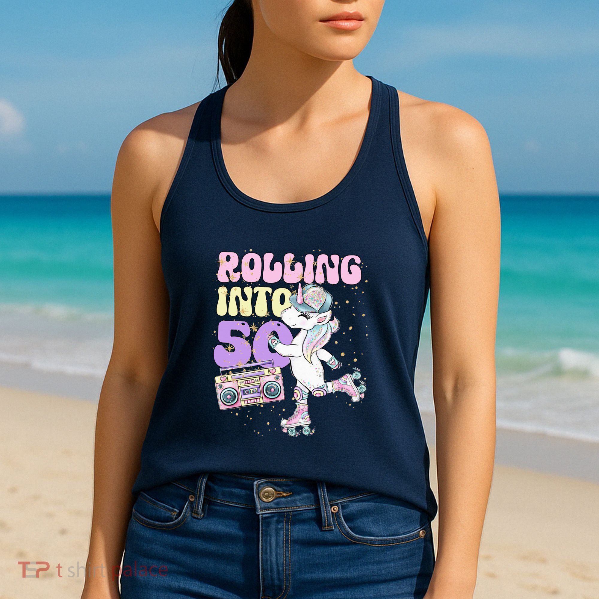 50th Birthday Roller Skate Party Unicorn Retro 90s Skating Women's Tank Top