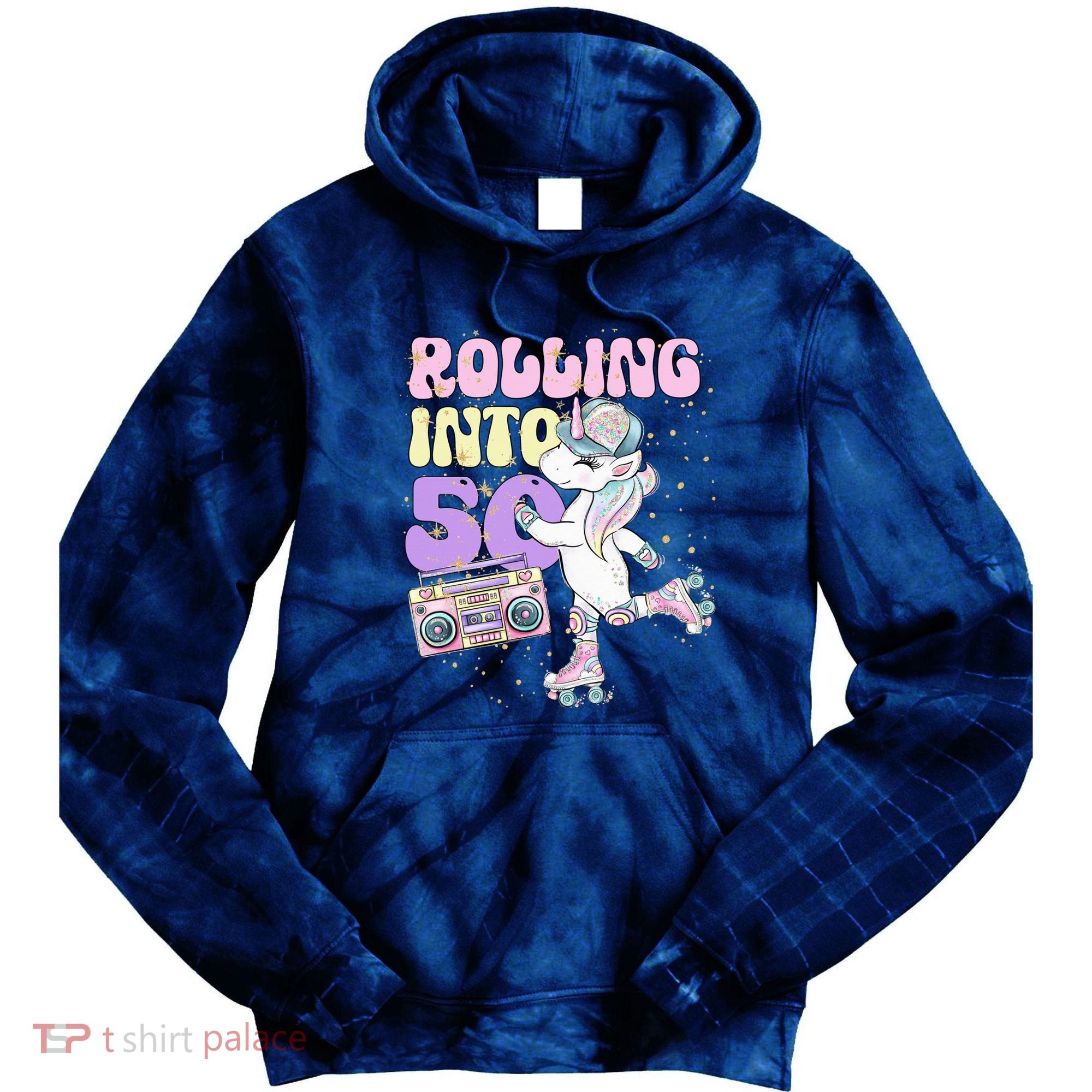 50th Birthday Roller Skate Party Unicorn Retro 90s Skating Tie Dye Hoodie