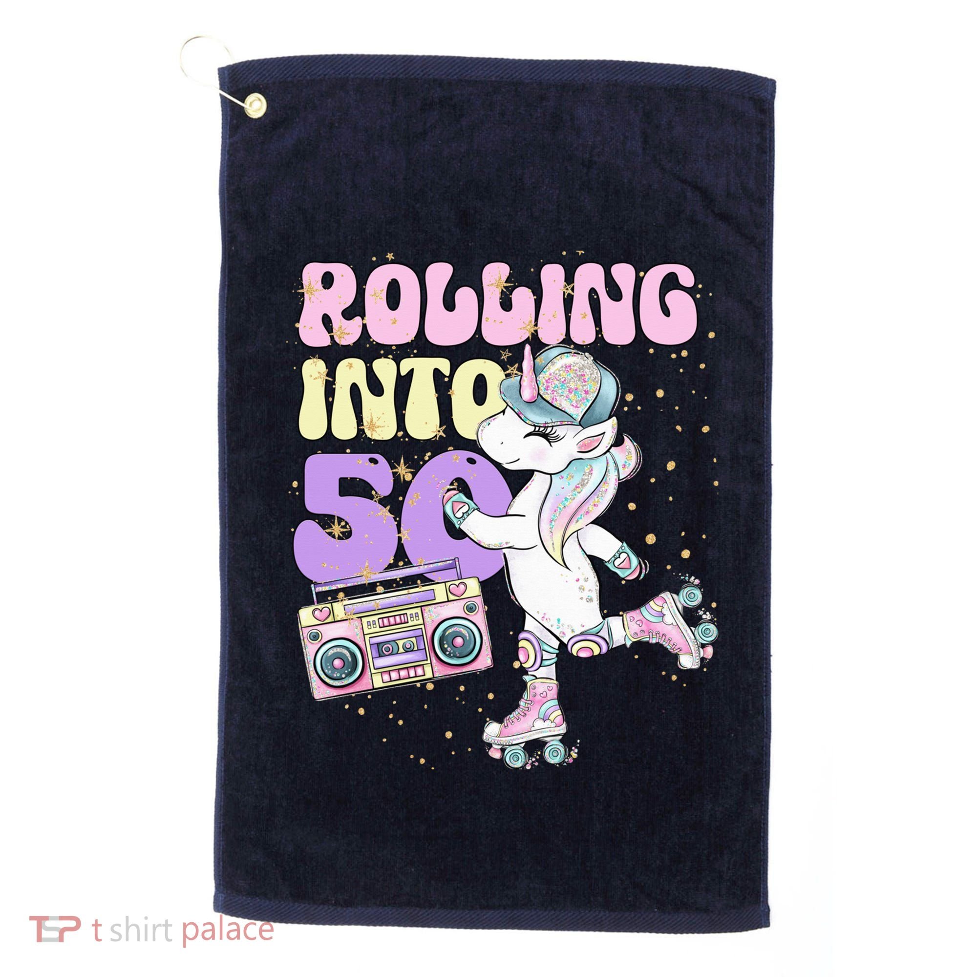 50th Birthday Roller Skate Party Unicorn Retro 90s Skating Golf Towel