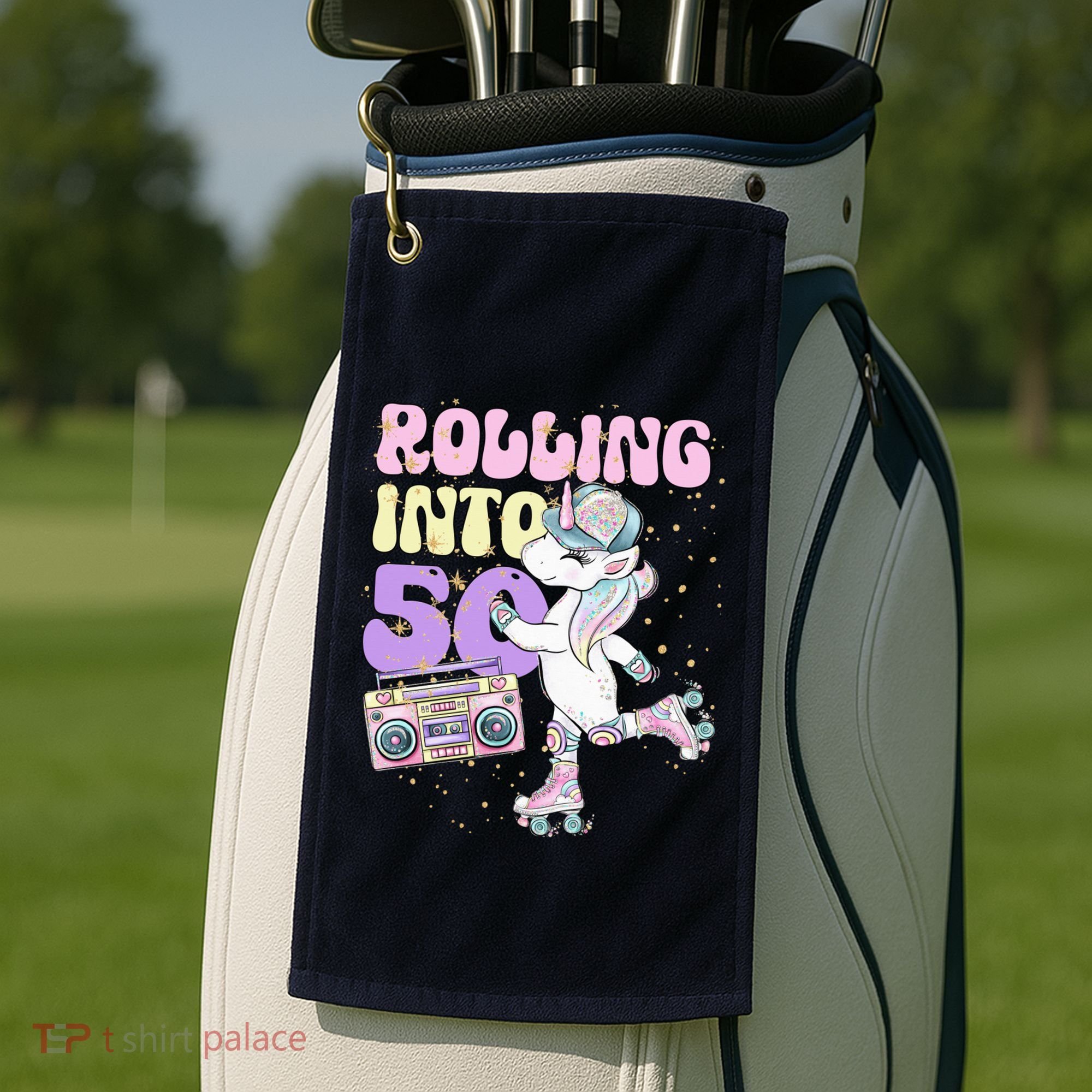 50th Birthday Roller Skate Party Unicorn Retro 90s Skating Golf Towel