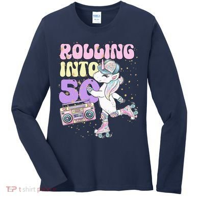 50th Birthday Roller Skate Party Unicorn Retro 90s Skating Women's Long Sleeve Shirt