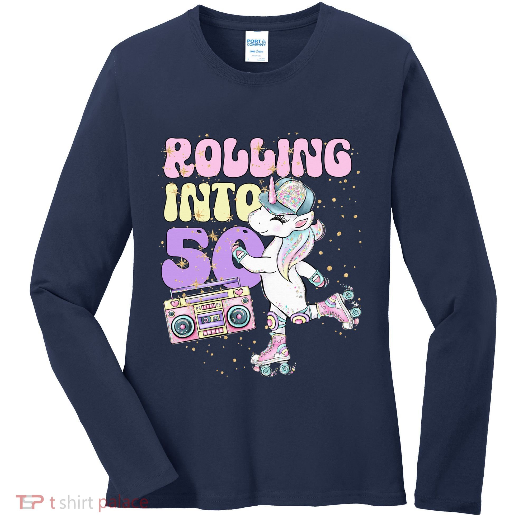 50th Birthday Roller Skate Party Unicorn Retro 90s Skating Women's Long Sleeve Shirt