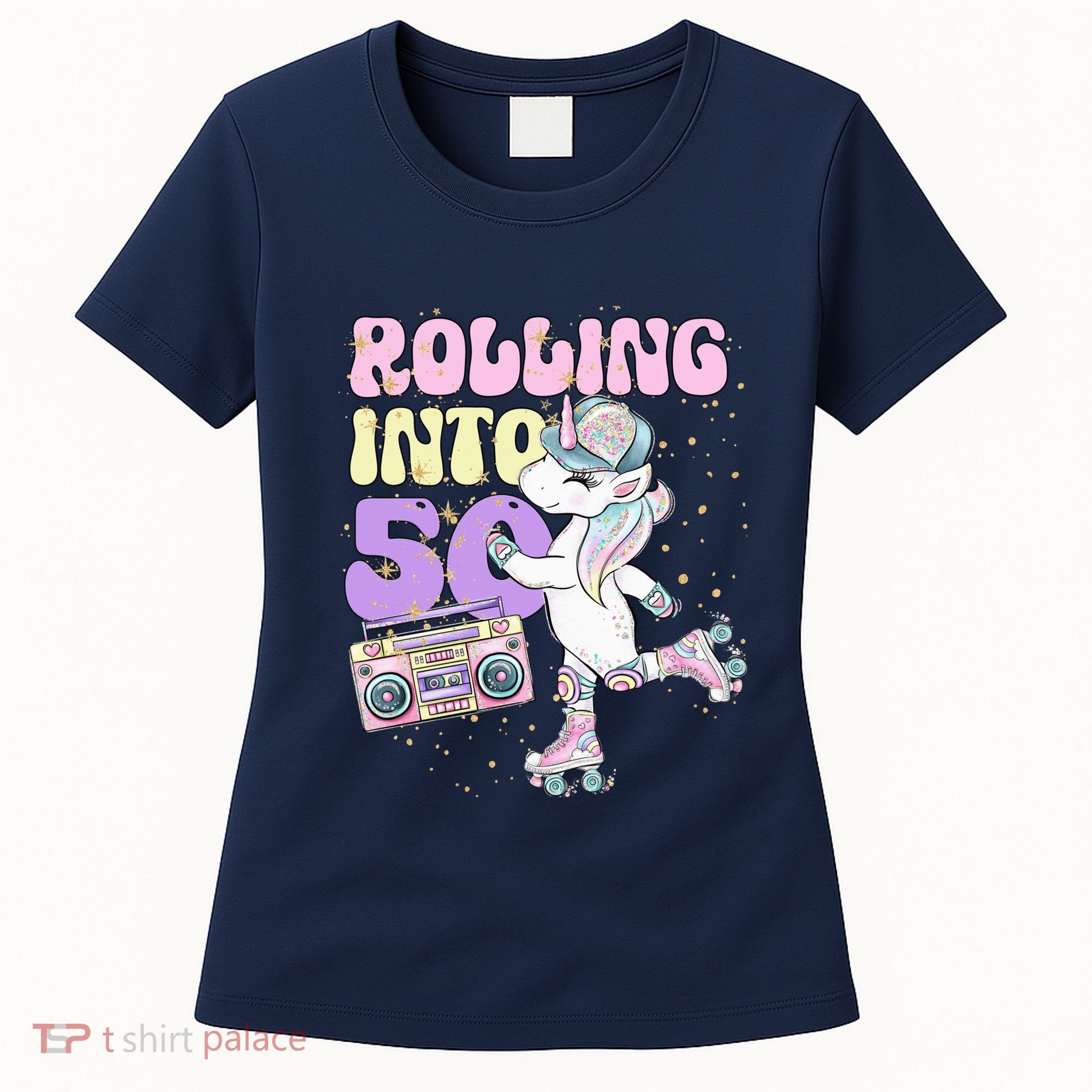 50th Birthday Roller Skate Party Unicorn Retro 90s Skating Women's T-Shirt