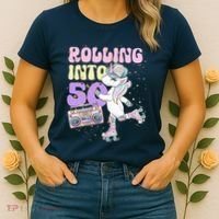 50th Birthday Roller Skate Party Unicorn Retro 90s Skating Women's T-Shirt thumb 2