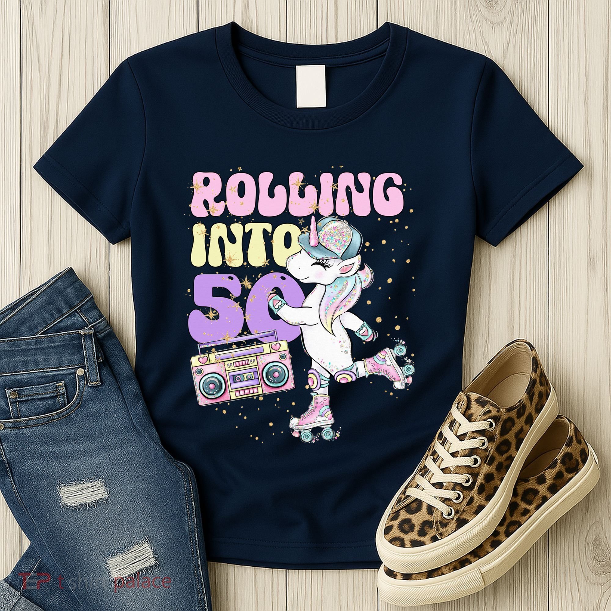 50th Birthday Roller Skate Party Unicorn Retro 90s Skating Women's T-Shirt
