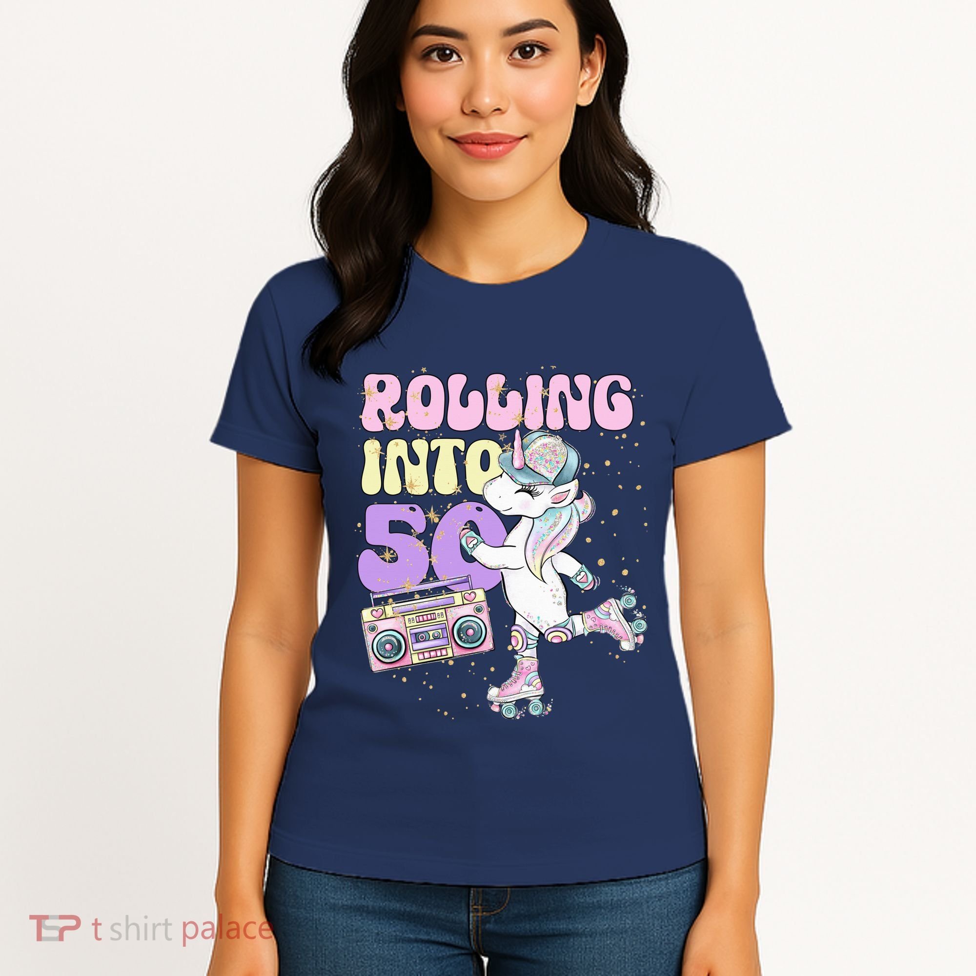 50th Birthday Roller Skate Party Unicorn Retro 90s Skating Women's T-Shirt