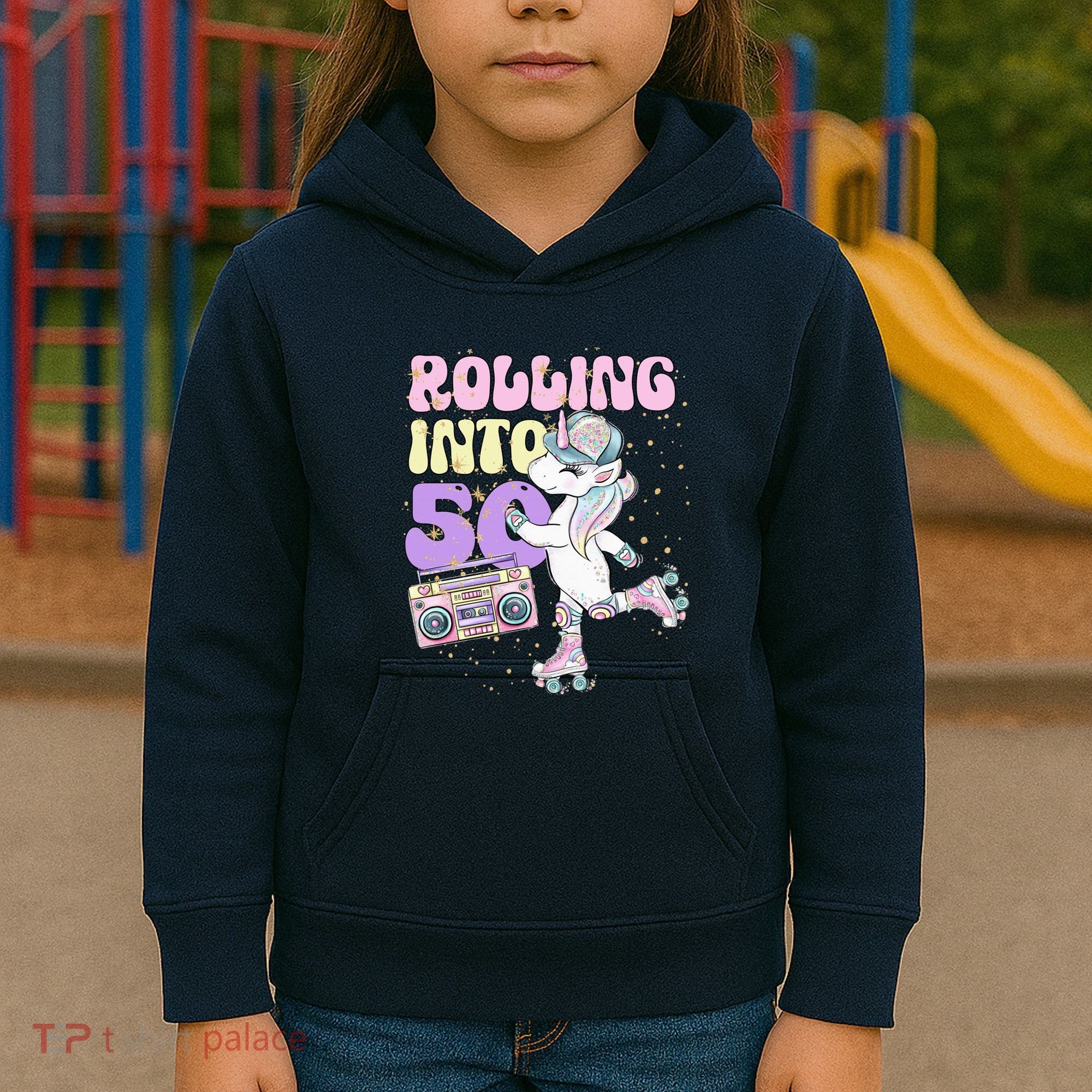 50th Birthday Roller Skate Party Unicorn Retro 90s Skating Kids Hoodie