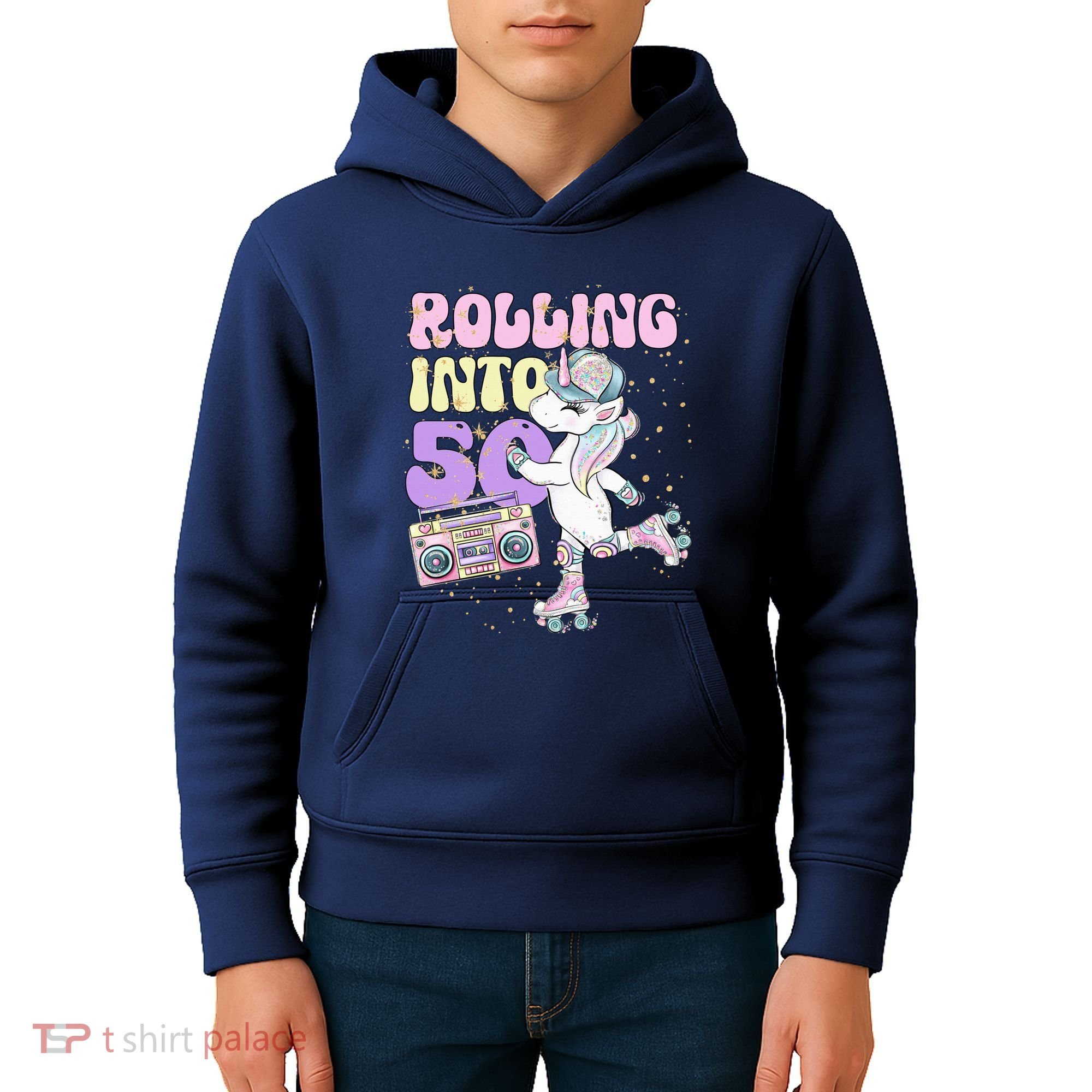 50th Birthday Roller Skate Party Unicorn Retro 90s Skating Kids Hoodie