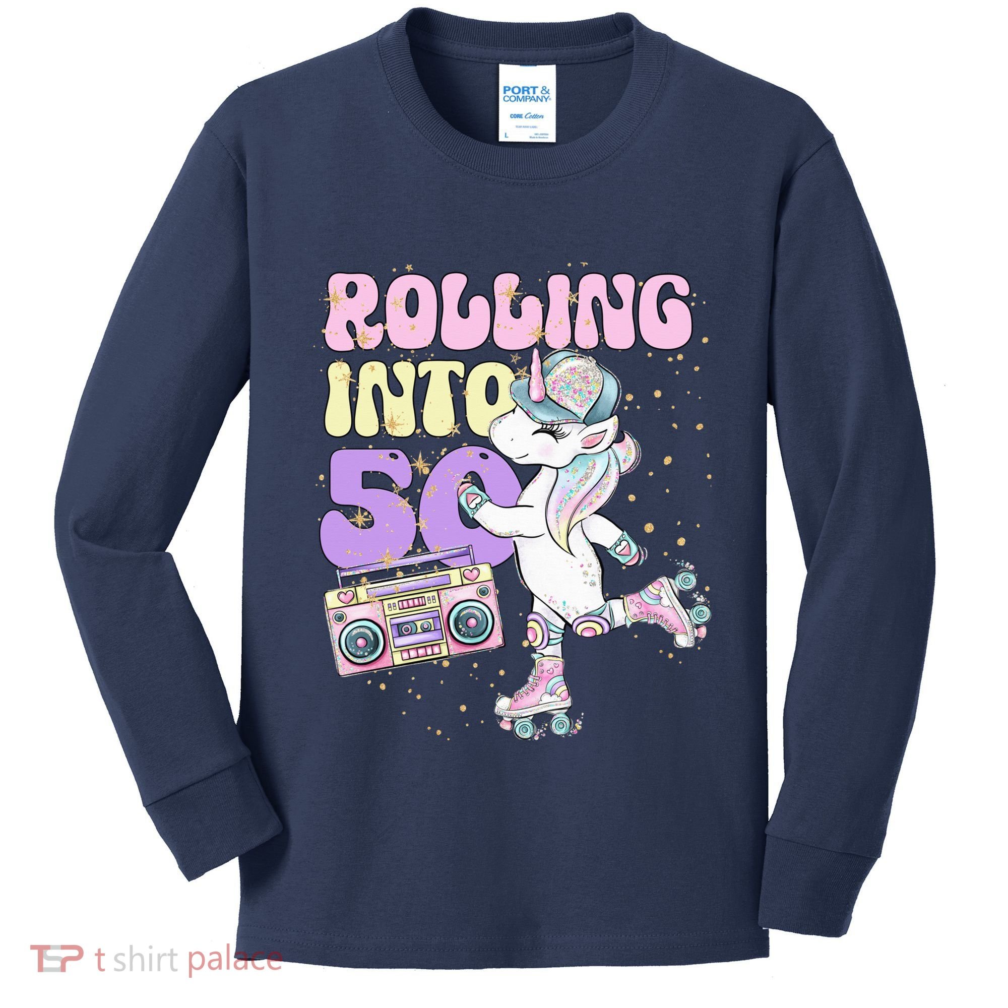 50th Birthday Roller Skate Party Unicorn Retro 90s Skating Kids Long Sleeve Shirt
