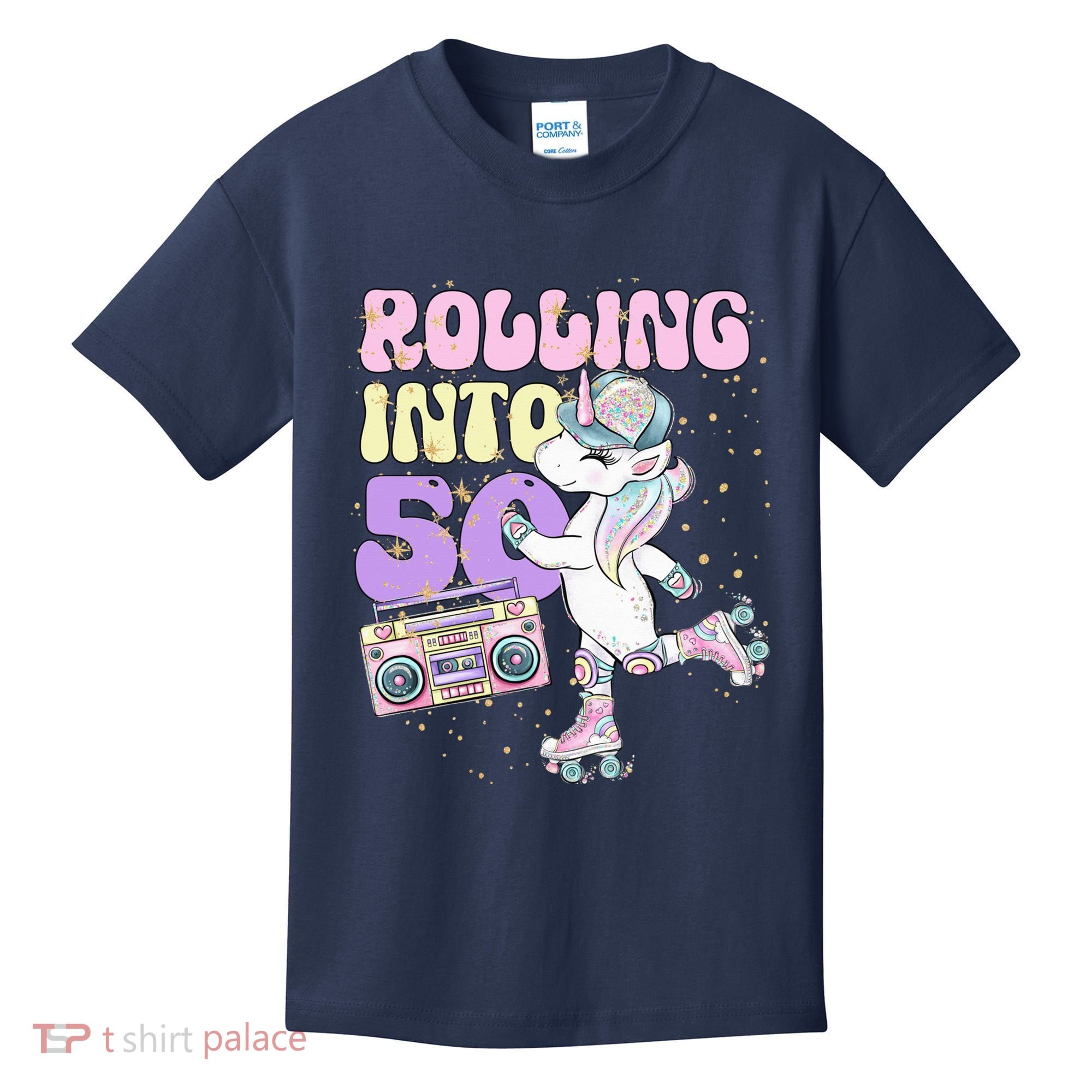 50th Birthday Roller Skate Party Unicorn Retro 90s Skating Kids T-Shirt
