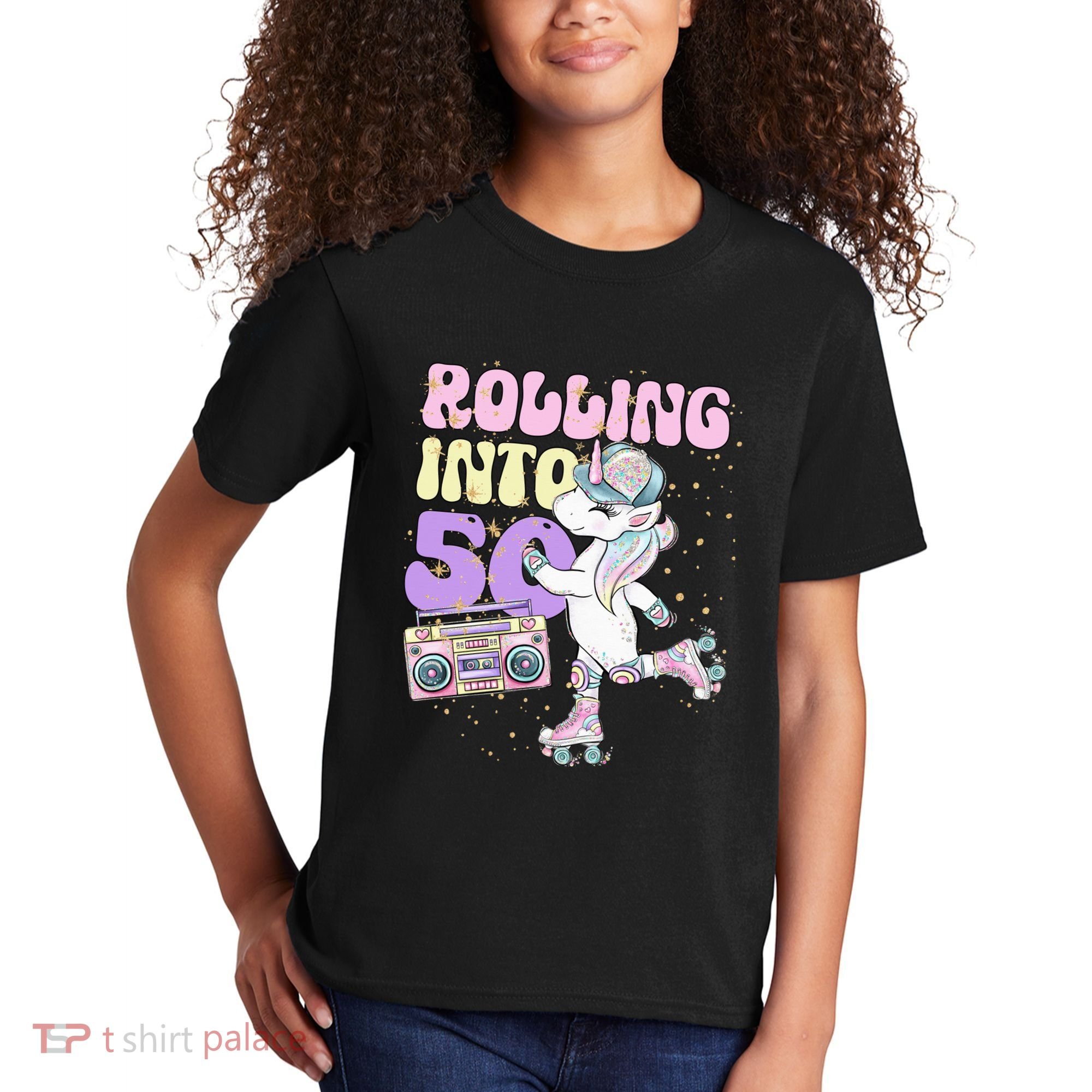 50th Birthday Roller Skate Party Unicorn Retro 90s Skating Kids T-Shirt