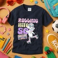 50th Birthday Roller Skate Party Unicorn Retro 90s Skating Kids T-Shirt thumb 3