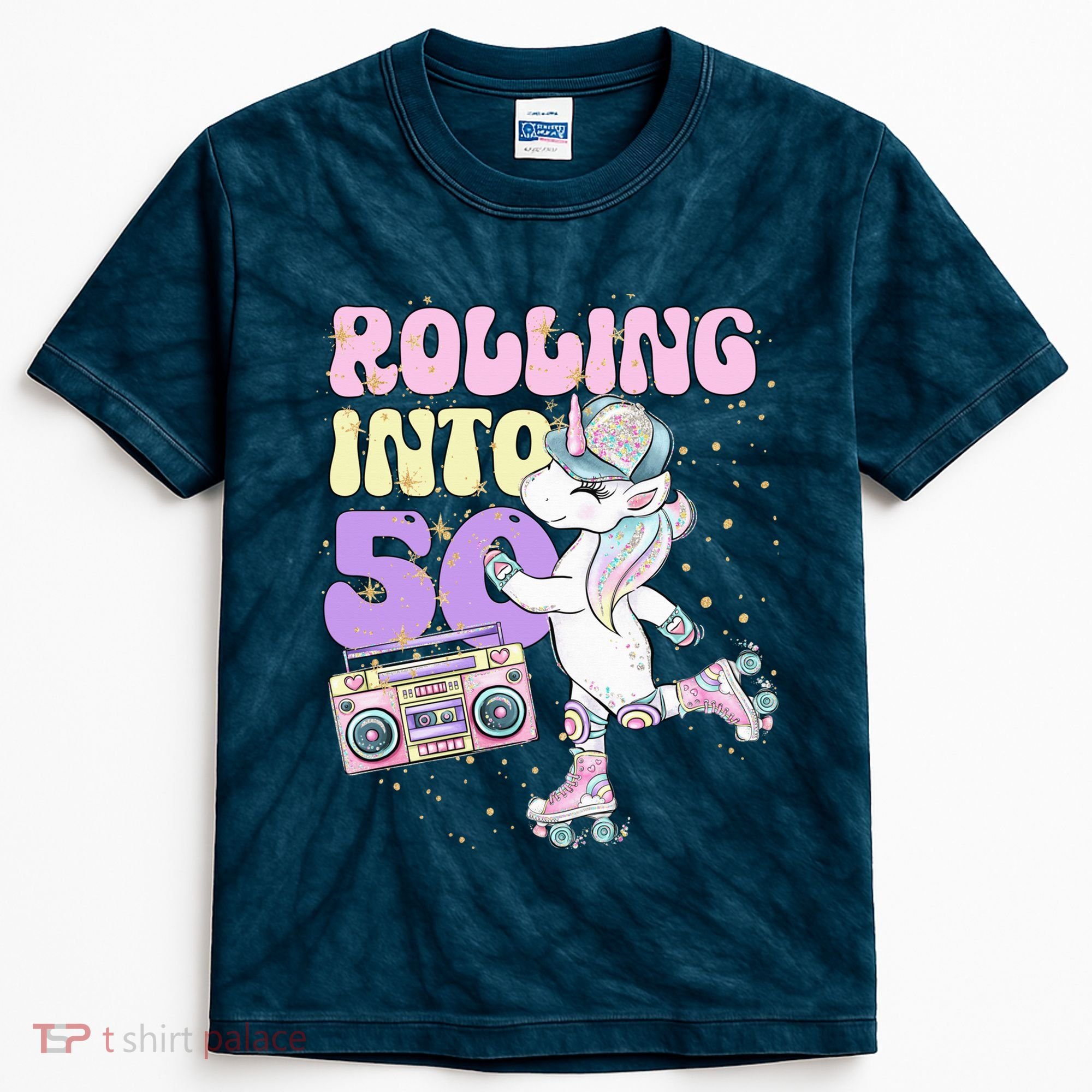 50th Birthday Roller Skate Party Unicorn Retro 90s Skating Kids Tie-Dye T-Shirt