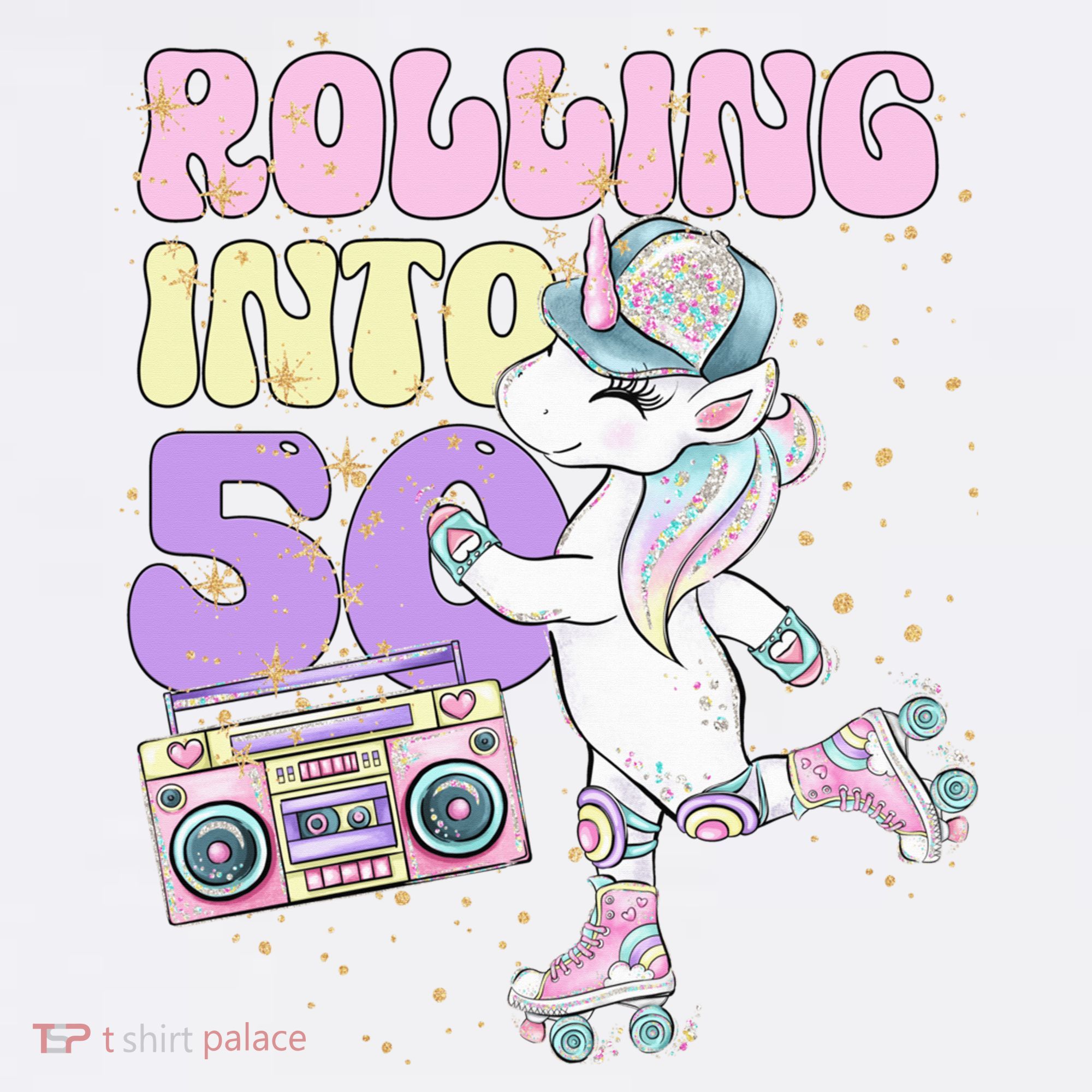 50th Birthday Roller Skate Party Unicorn Retro 90s Skating Garment-Dyed Sweatshirt
