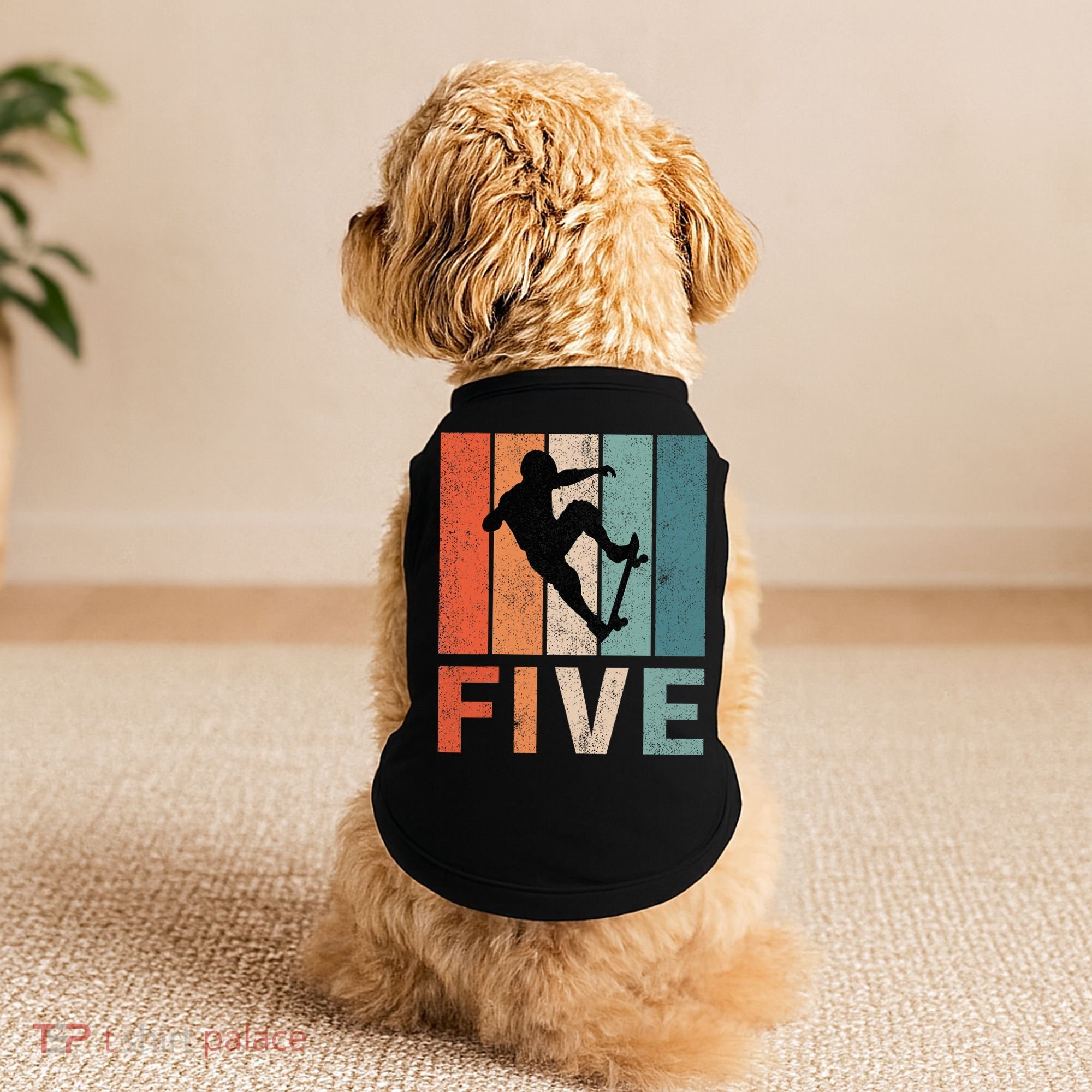 5th Birthday Retro Skateboard Skater 5 Years Old Doggie Tank