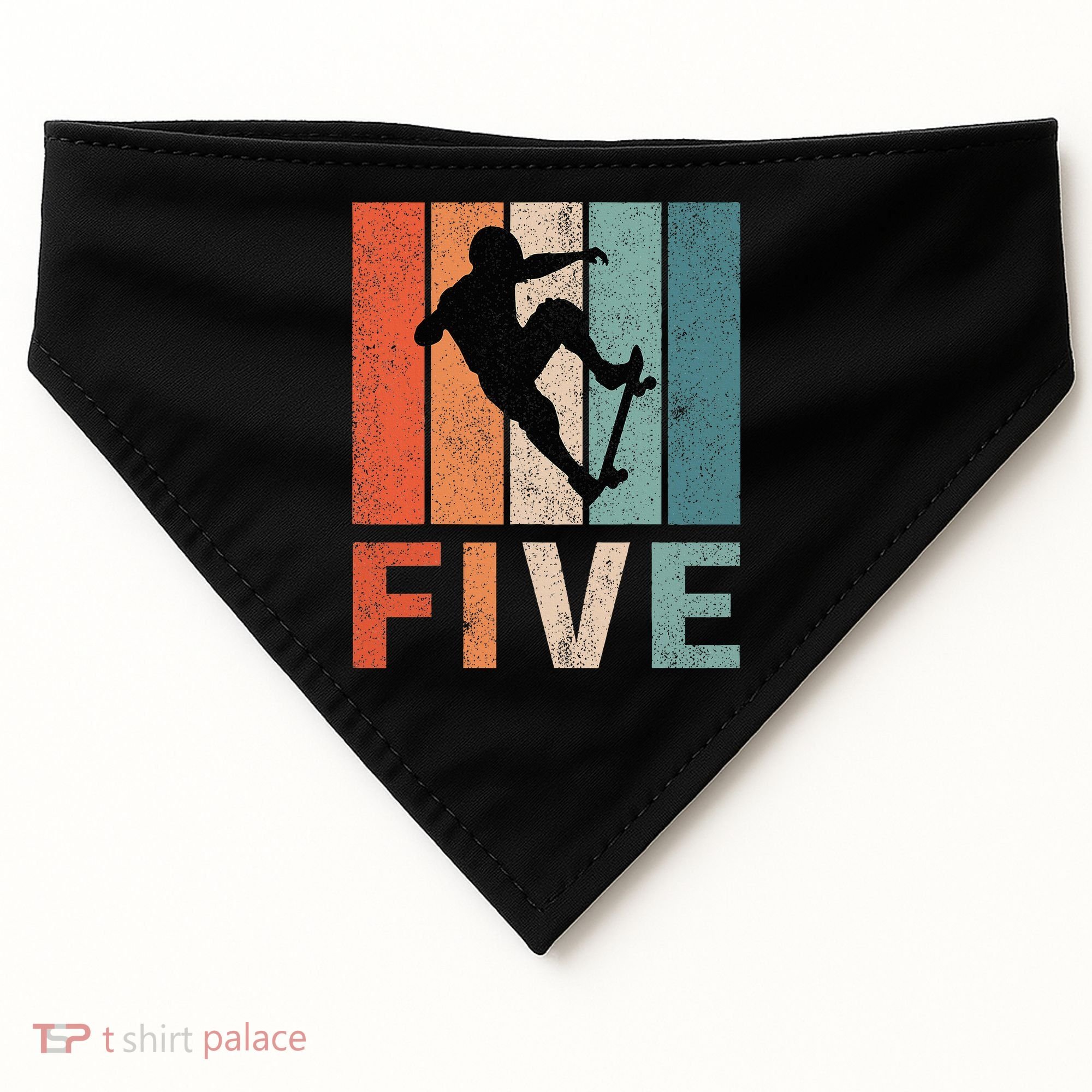 5th Birthday Retro Skateboard Skater 5 Years Old USA-Made Doggie Bandana
