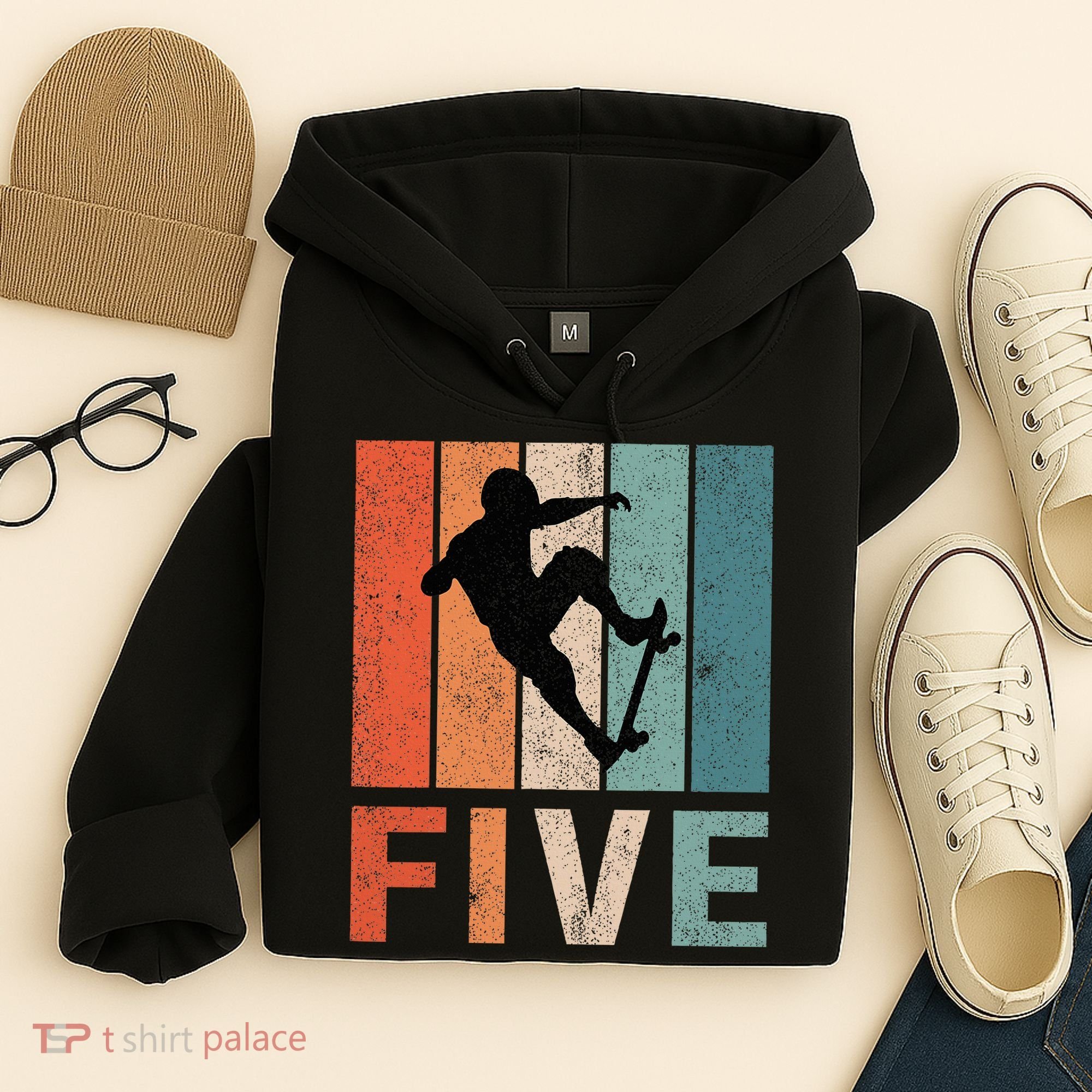 5th Birthday Retro Skateboard Skater 5 Years Old Hoodie