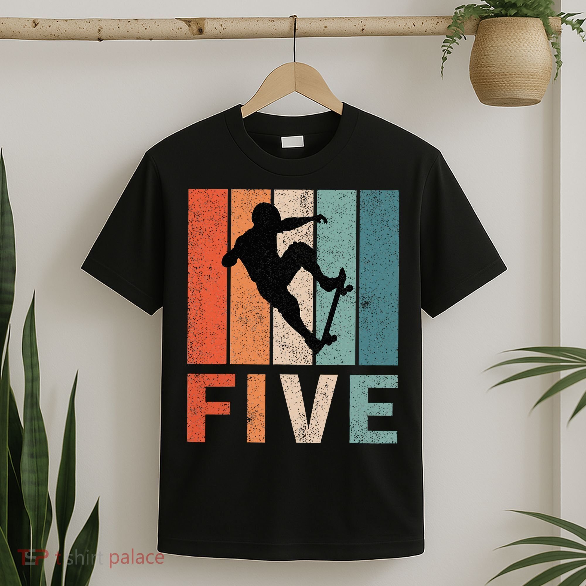 5th Birthday Retro Skateboard Skater 5 Years Old T-Shirt