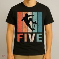 5th Birthday Retro Skateboard Skater 5 Years Old T-Shirt thumb 3