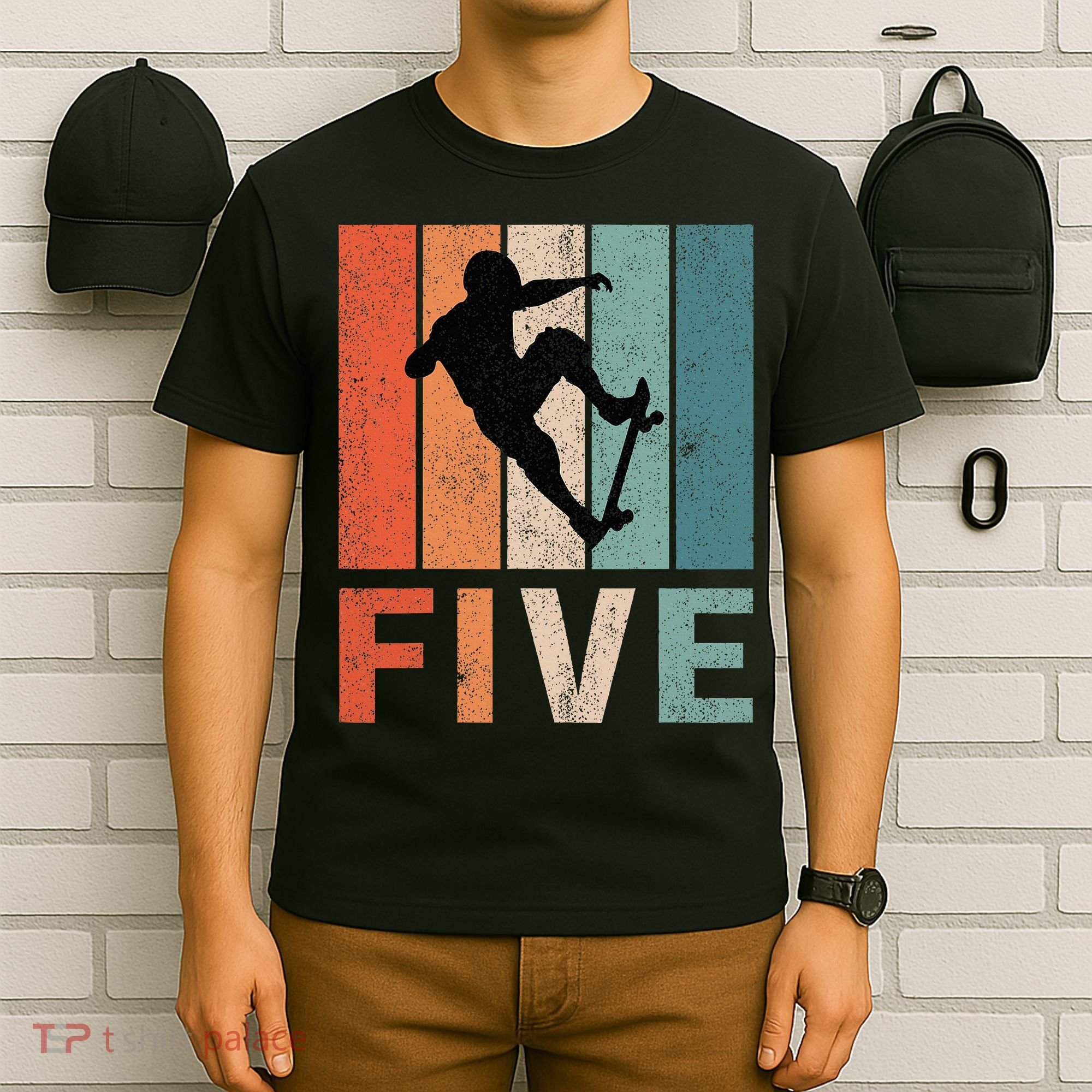 5th Birthday Retro Skateboard Skater 5 Years Old T-Shirt