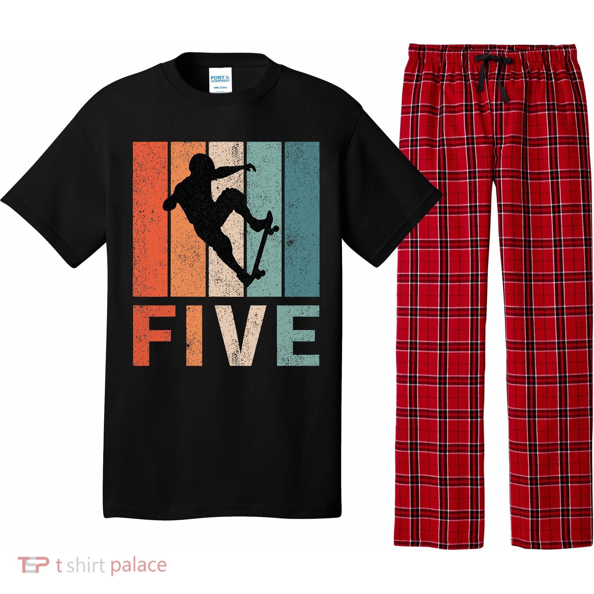 5th Birthday Retro Skateboard Skater 5 Years Old Pajama Set