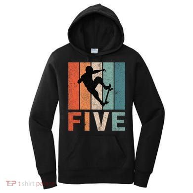 5th Birthday Retro Skateboard Skater 5 Years Old Women's Hoodie