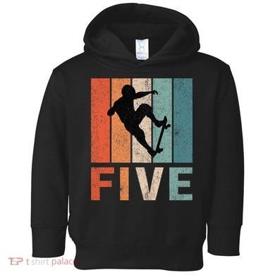 5th Birthday Retro Skateboard Skater 5 Years Old Toddler Hoodie