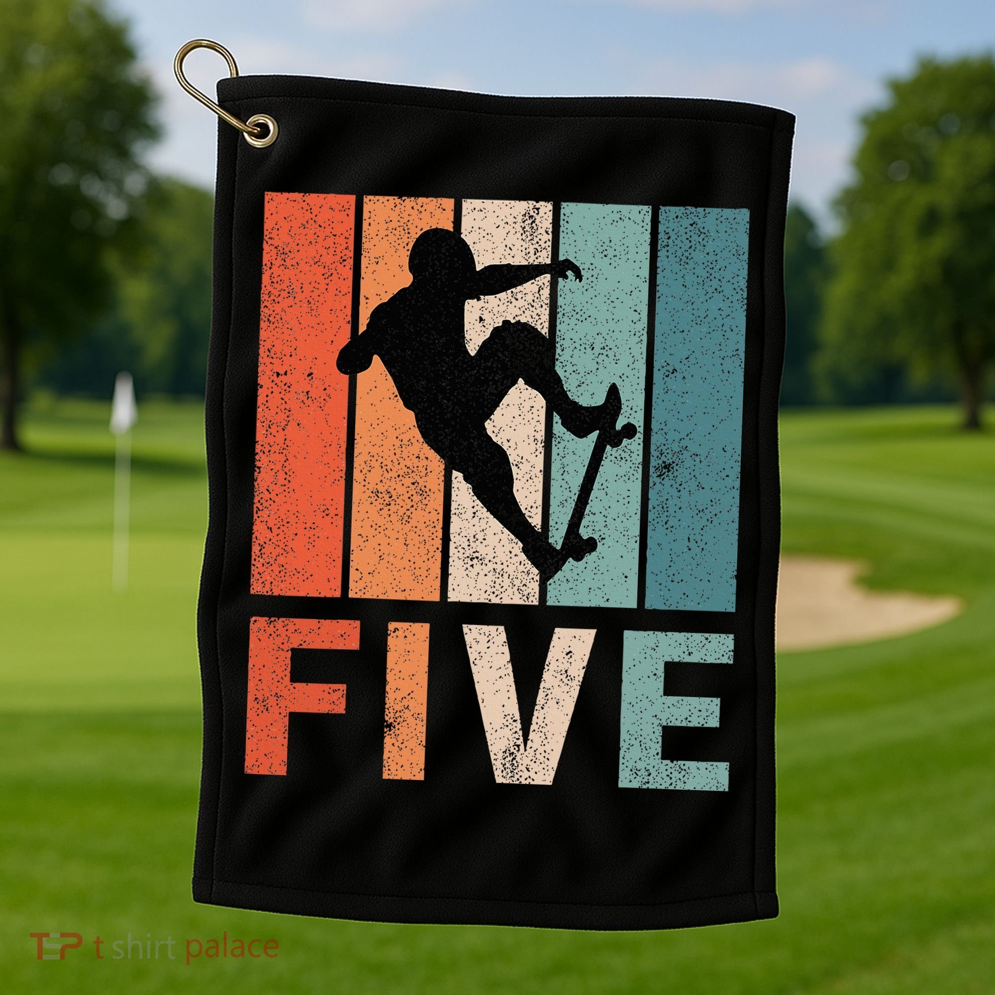 5th Birthday Retro Skateboard Skater 5 Years Old Golf Towel