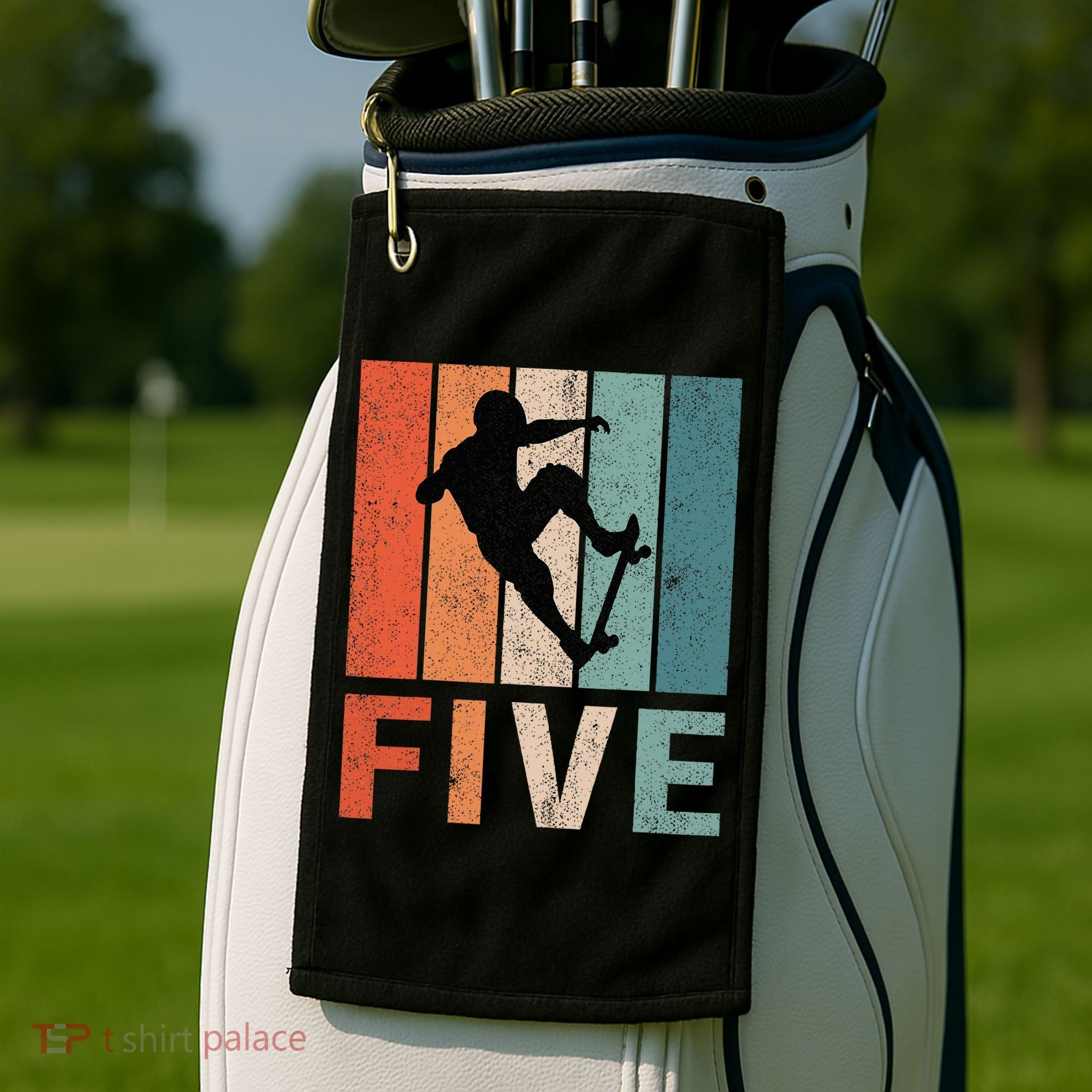5th Birthday Retro Skateboard Skater 5 Years Old Golf Towel