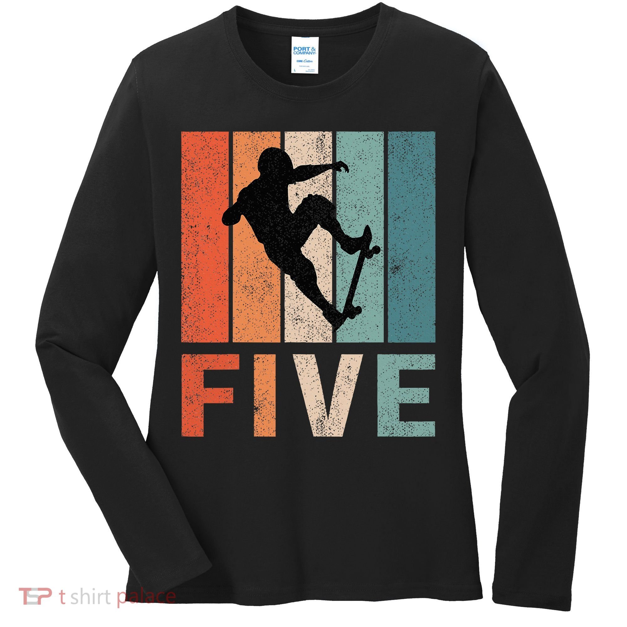 5th Birthday Retro Skateboard Skater 5 Years Old Women's Long Sleeve Shirt