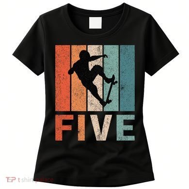 5th Birthday Retro Skateboard Skater 5 Years Old Women's T-Shirt