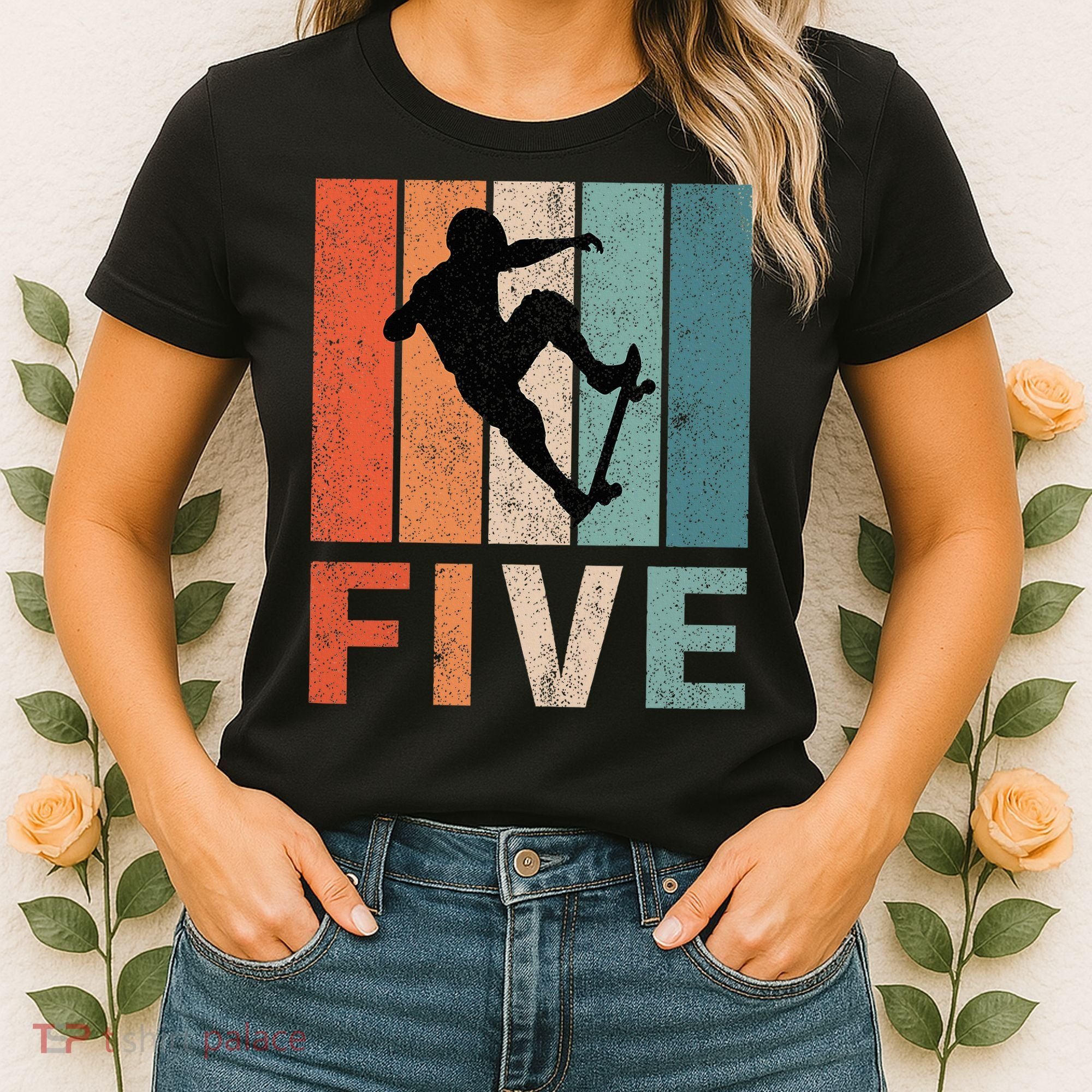 5th Birthday Retro Skateboard Skater 5 Years Old Women's T-Shirt