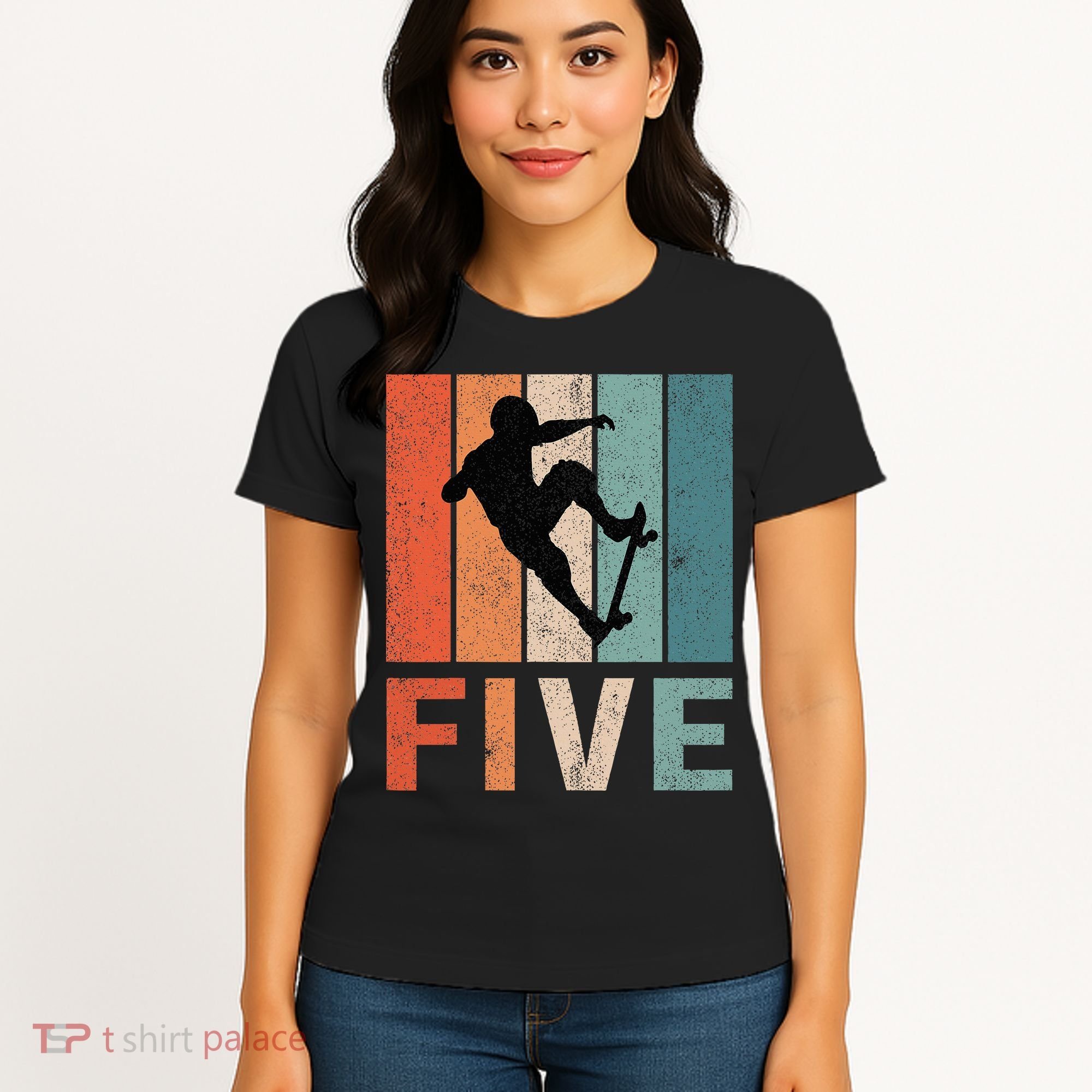 5th Birthday Retro Skateboard Skater 5 Years Old Women's T-Shirt